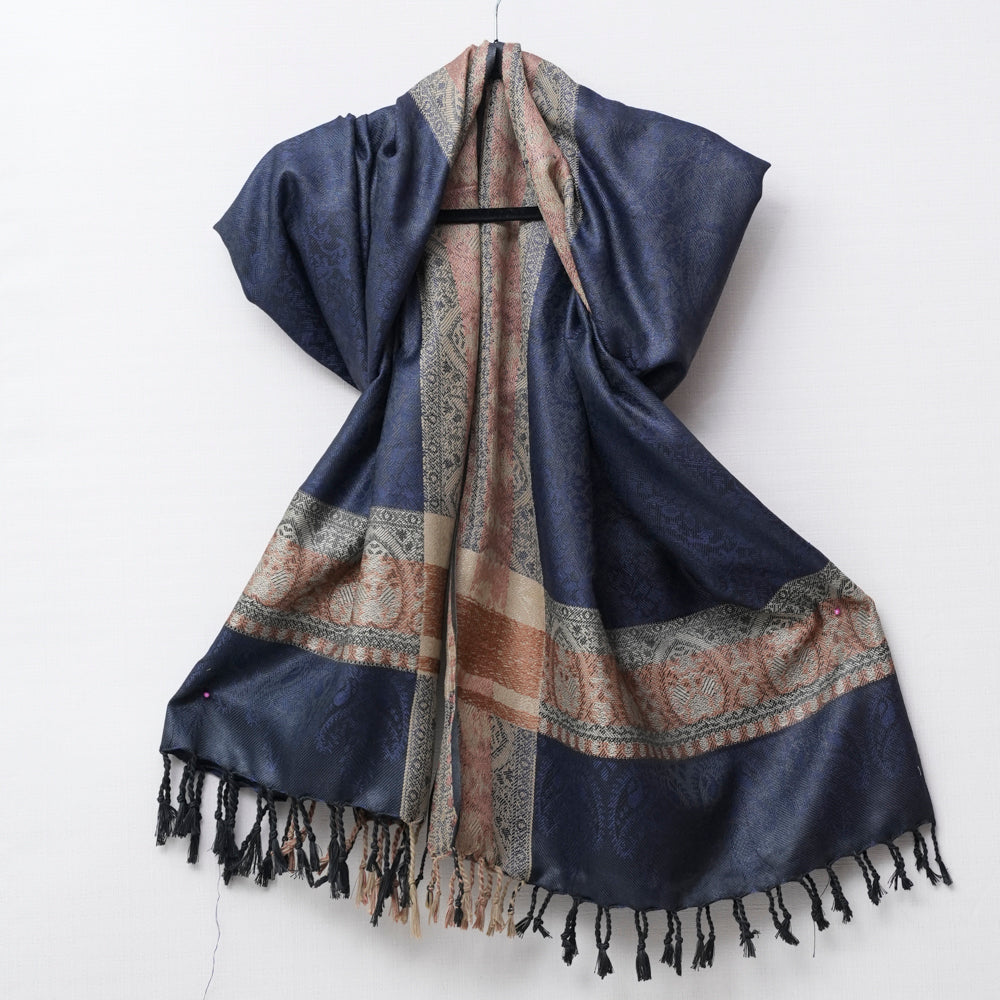 Navy Blue Shawl with intricate patterns with Skin Border DUPPATTY WALAY