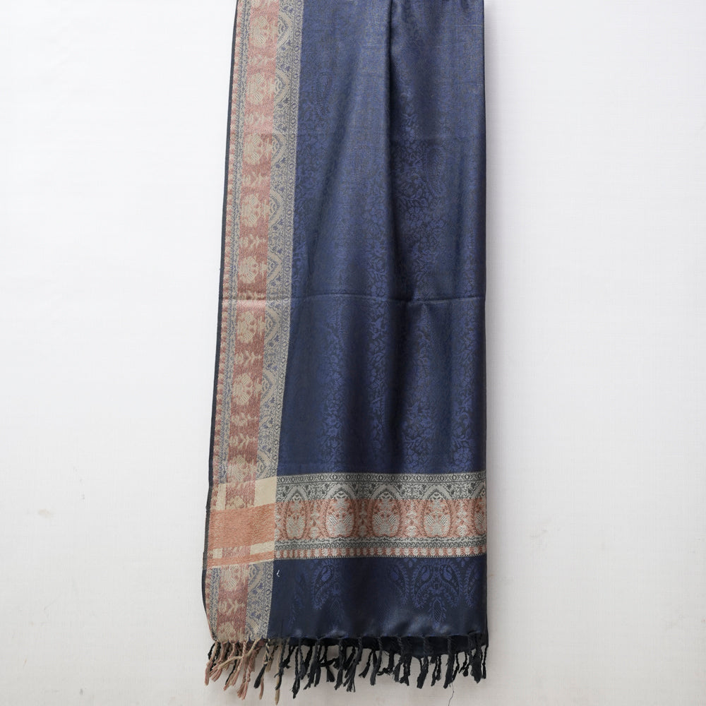 Navy Blue Shawl with intricate patterns with Skin Border DUPPATTY WALAY