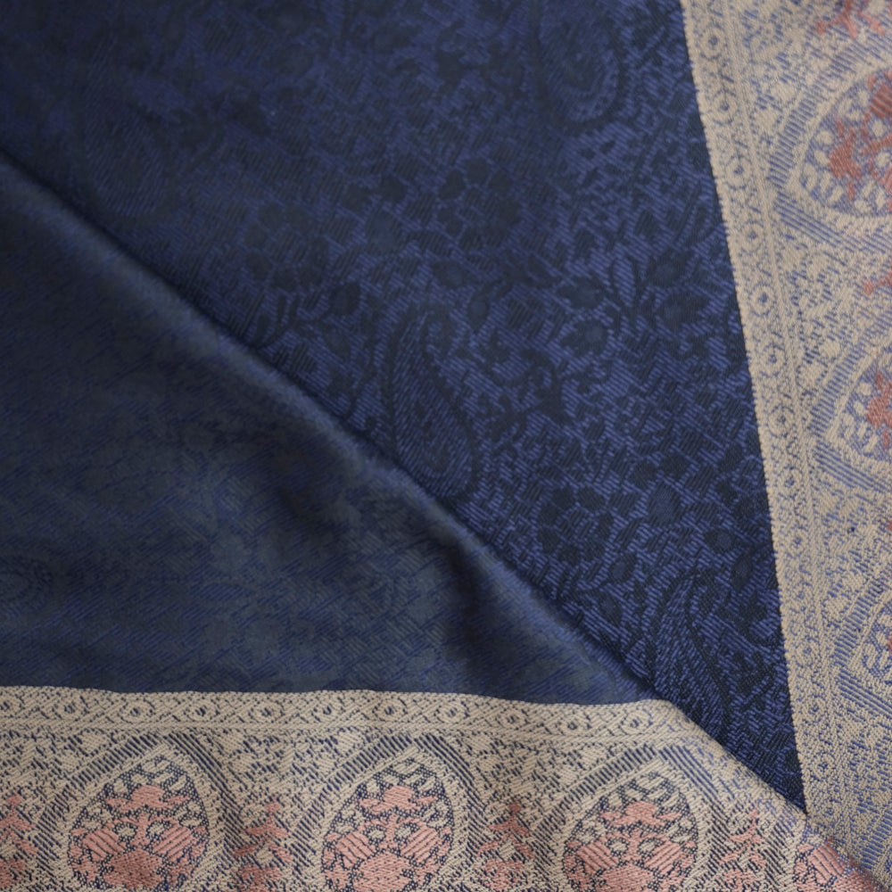 Navy Blue Shawl with intricate patterns with Skin Border DUPPATTY WALAY