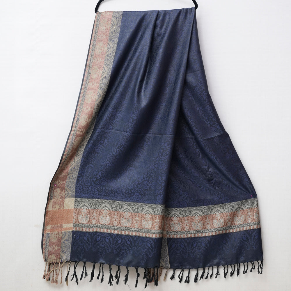 Navy Blue Shawl with intricate patterns with Skin Border DUPPATTY WALAY