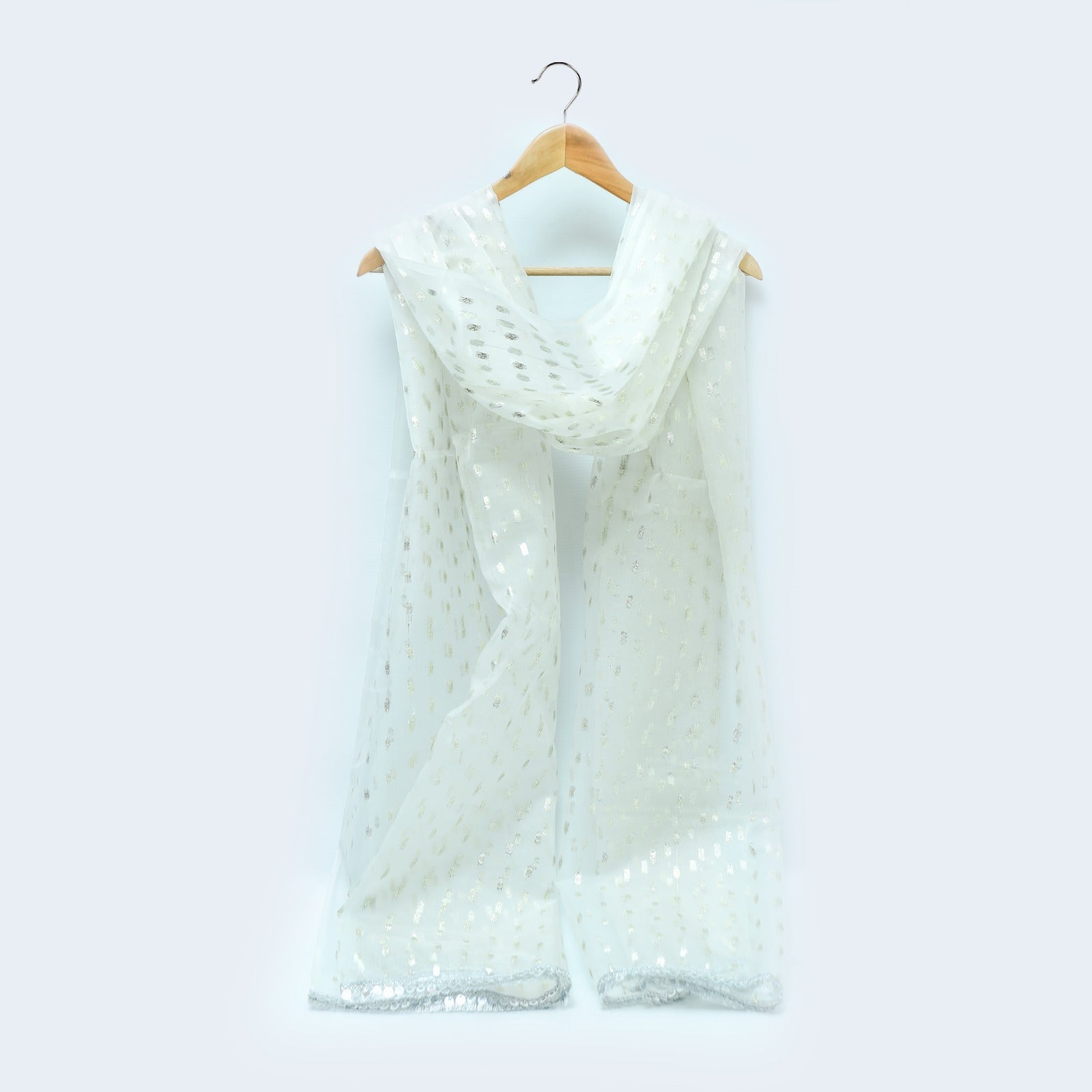 Nylon Organza Silver Bindi Dyeable Dupatta