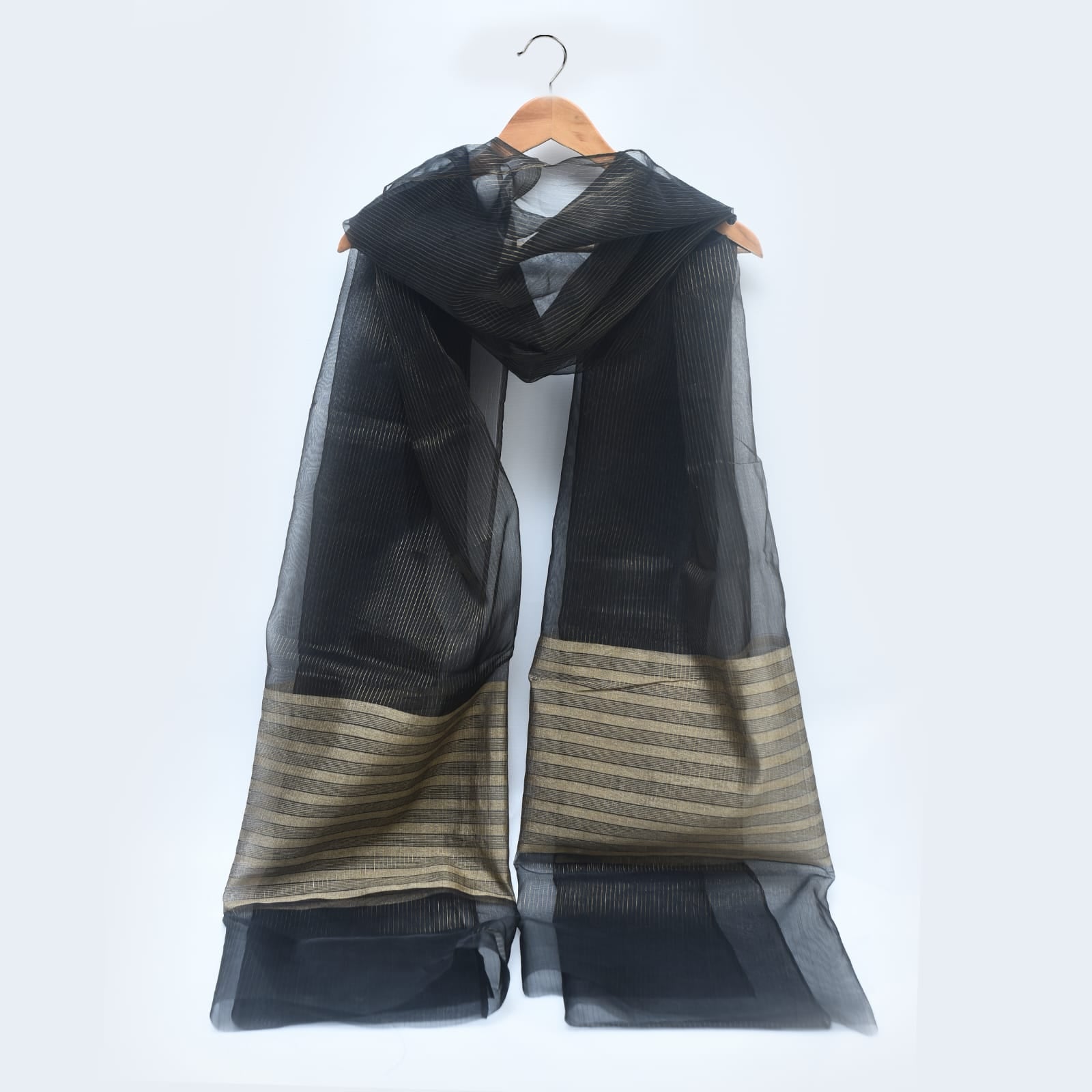 Organza Black Zari Line with Two Sided Border Dupatta