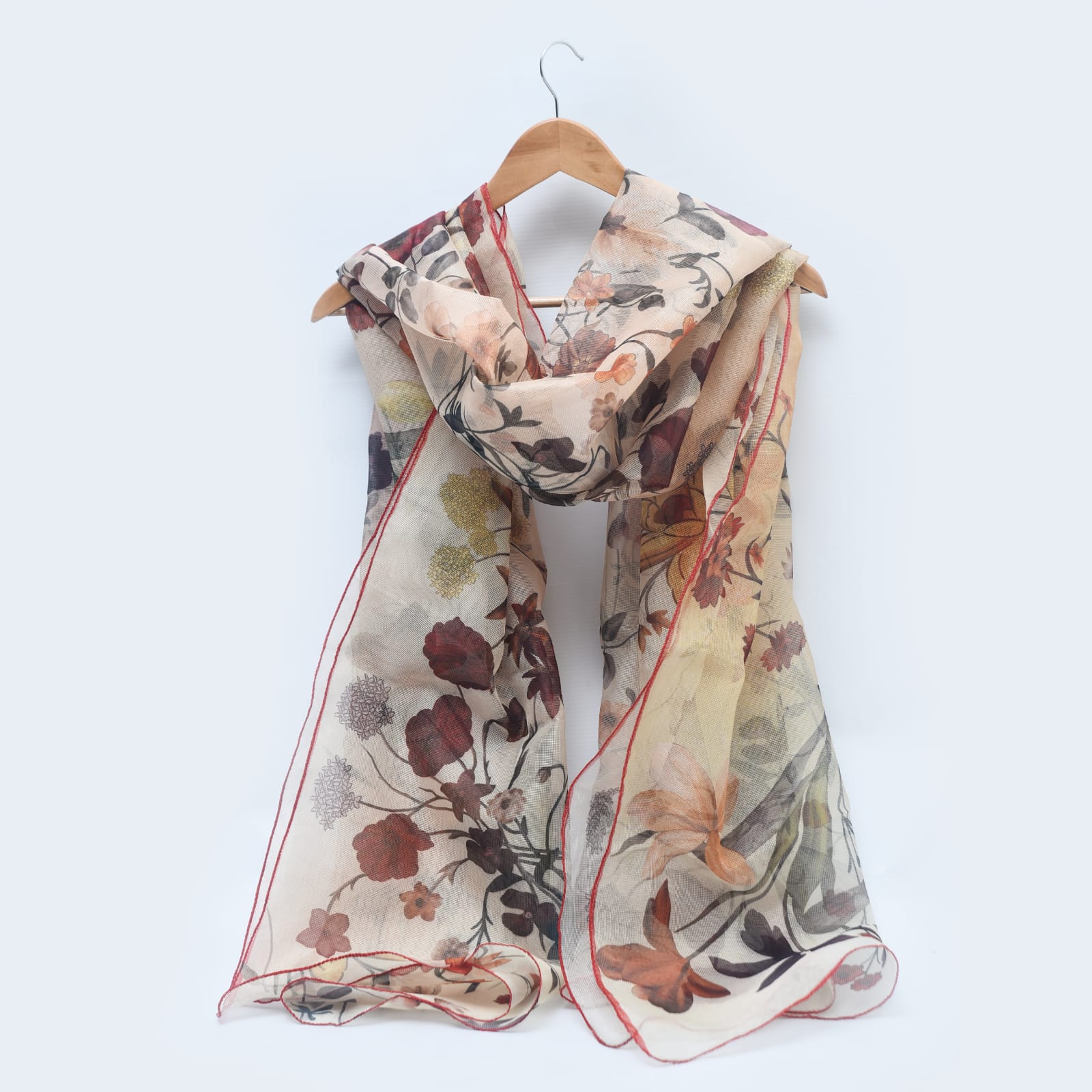 Organza Printed Floral Skin Dupatta.