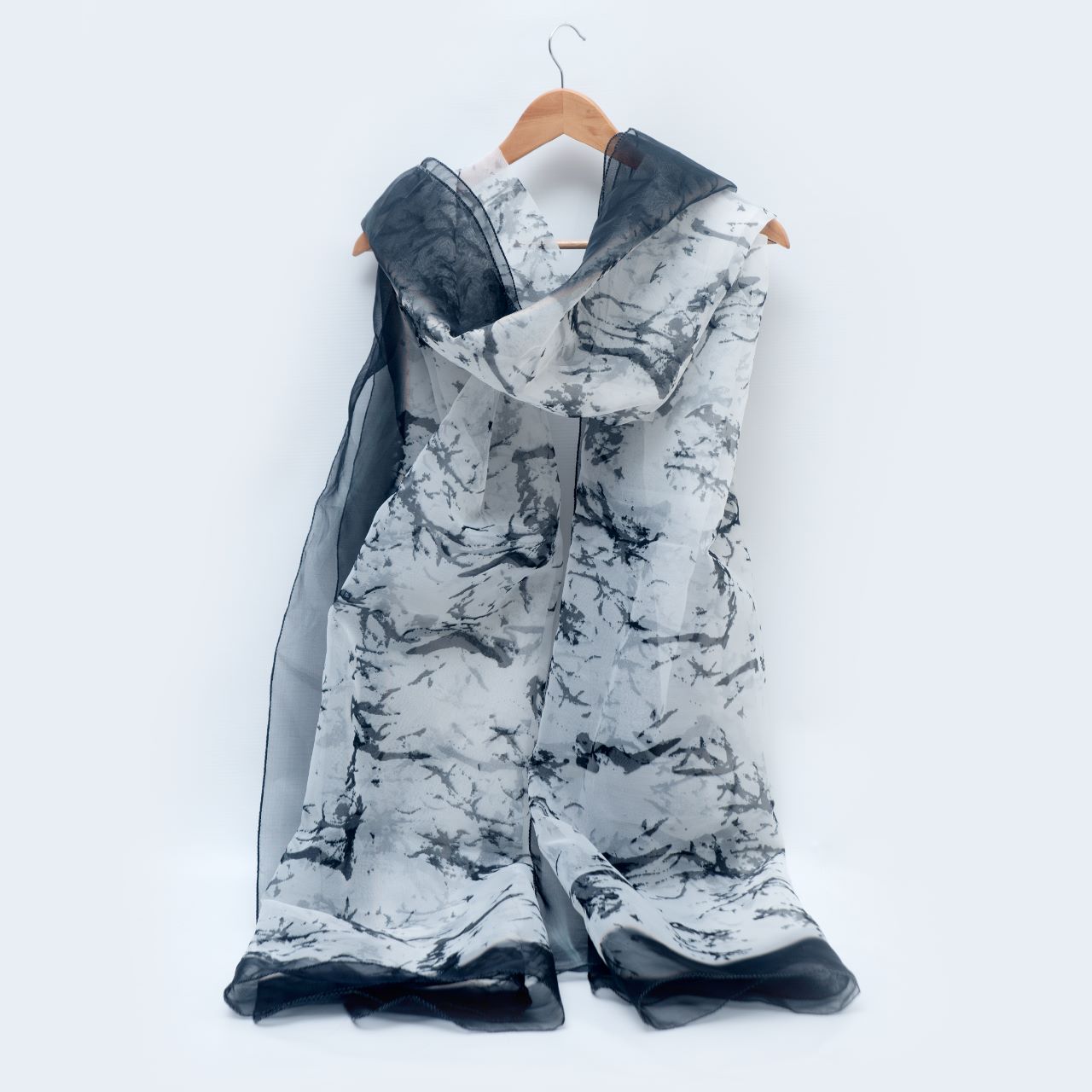 Organza White and Black Marble Style Printed Dupatta