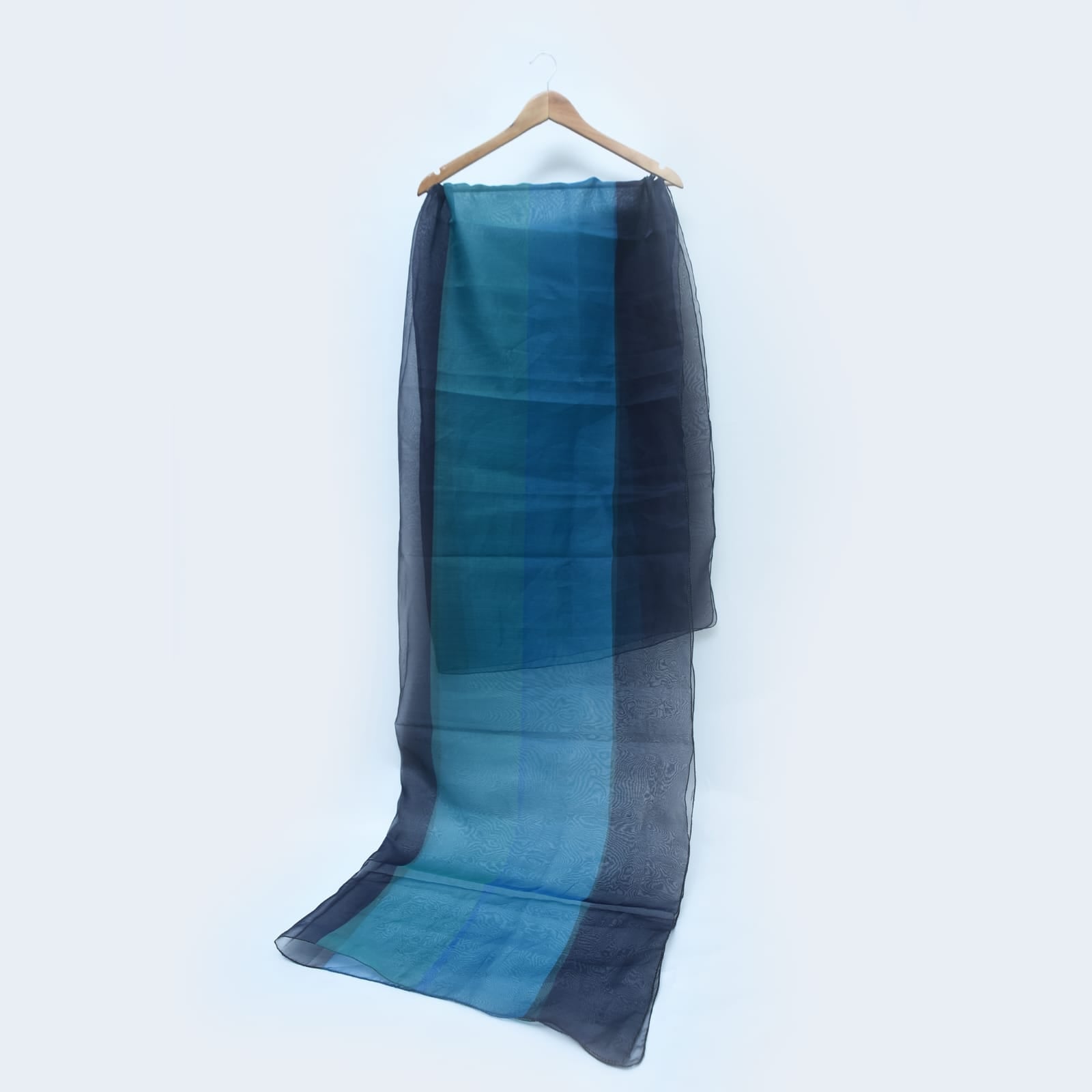 Organza Printed Wide Striped Blue Dupatta