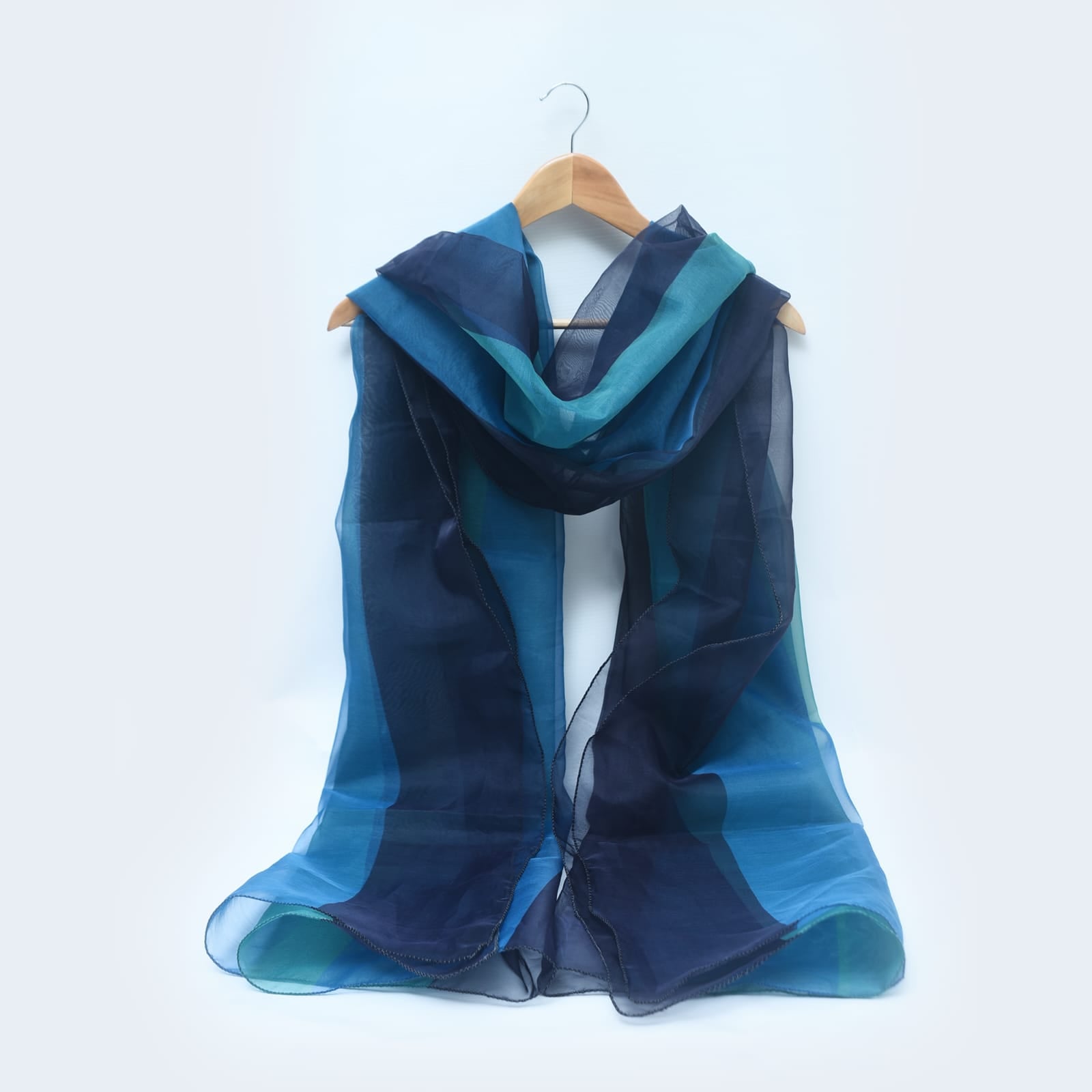 Organza Printed Wide Striped Blue Dupatta
