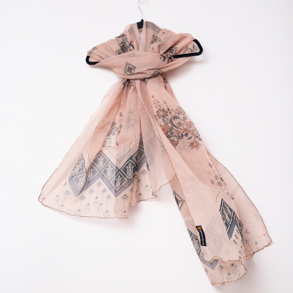 Graceful Beige Organza Dupatta with Elegant Grey Motifs DUPPATTY WALAY