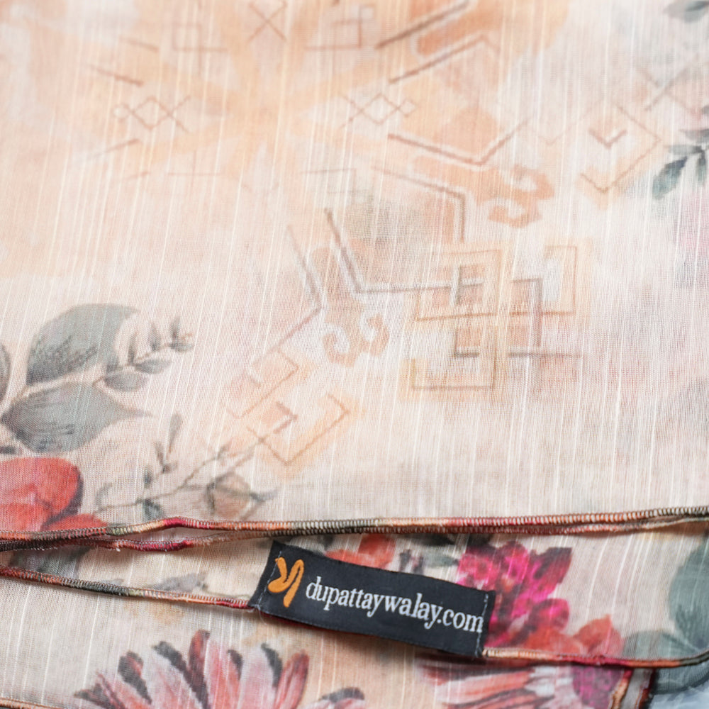 Peach Monark Dupatta with Floral Print DUPPATTY WALAY