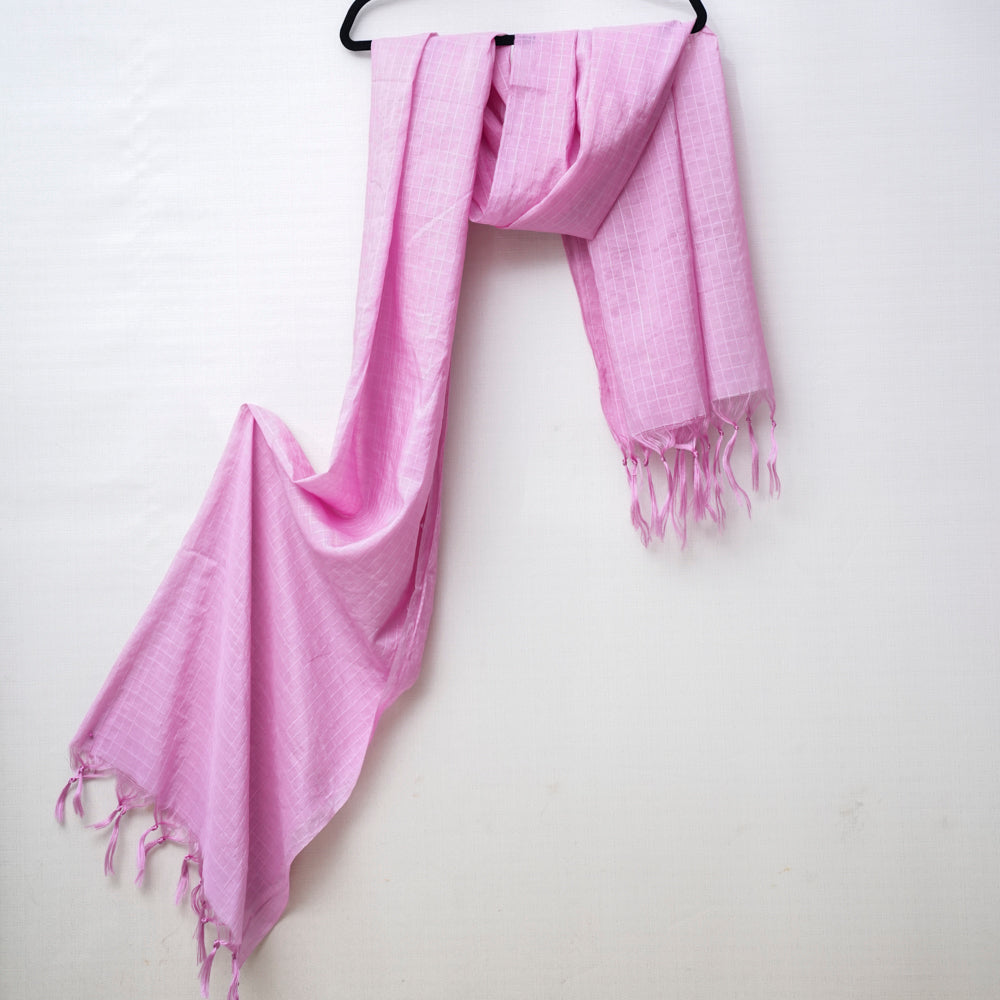 English Pink Cotton Self Checkered Dupatta DUPPATTY WALAY