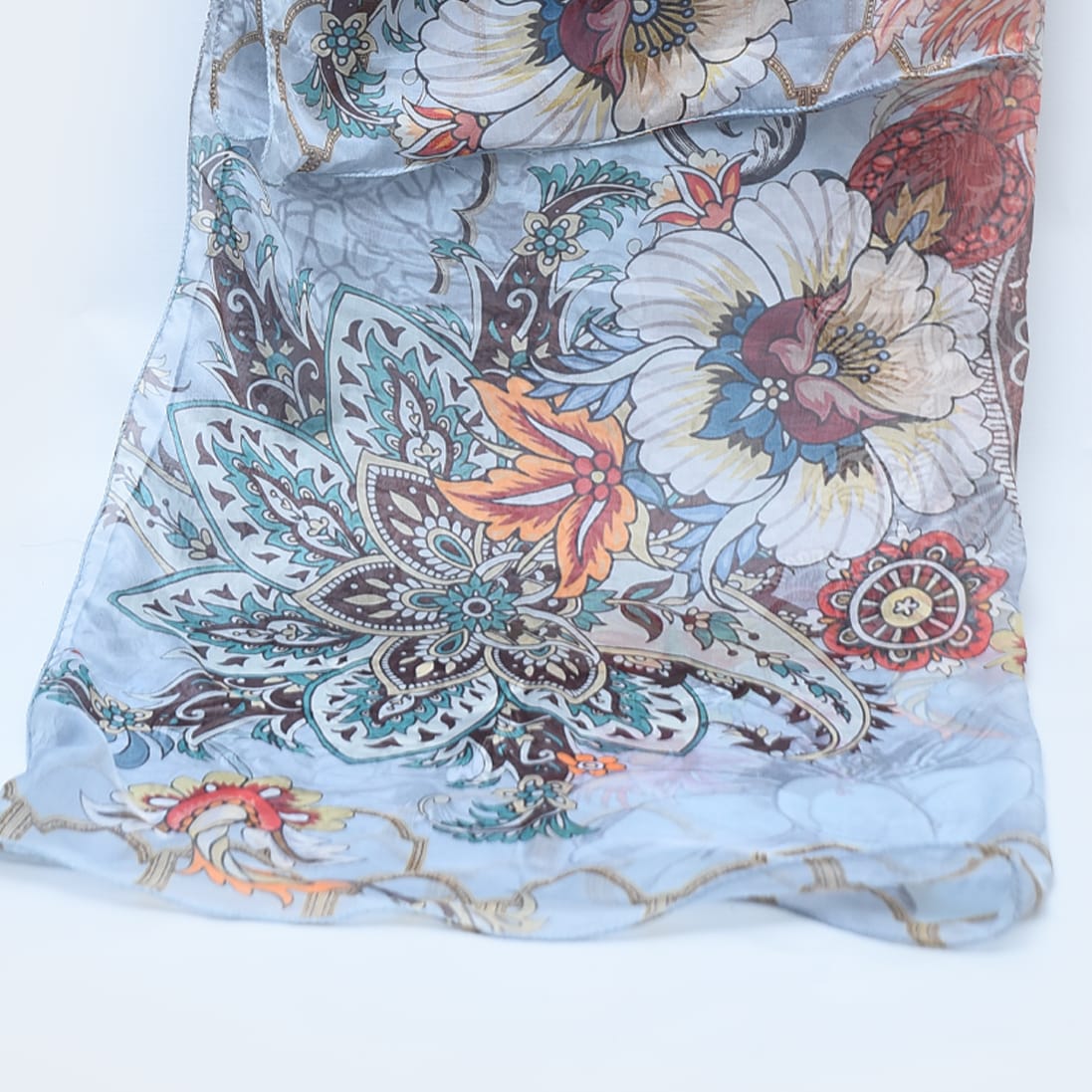 Silk Printed Floral Copenhagen Blue Dupatta