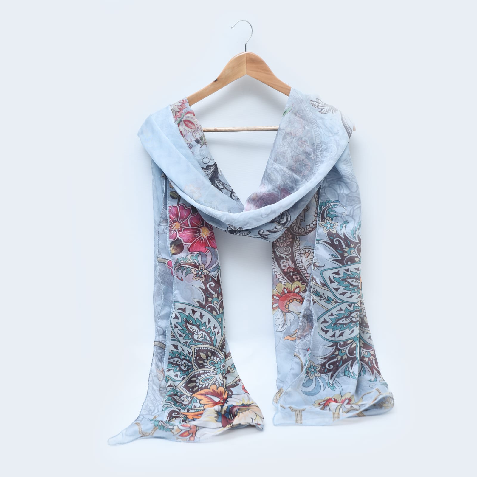 Silk Printed Floral Copenhagen Blue Dupatta
