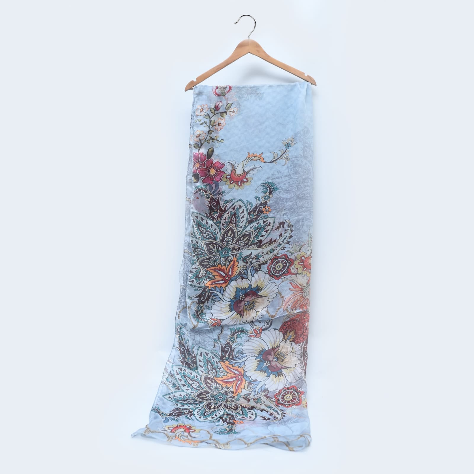 Silk Printed Floral Copenhagen Blue Dupatta