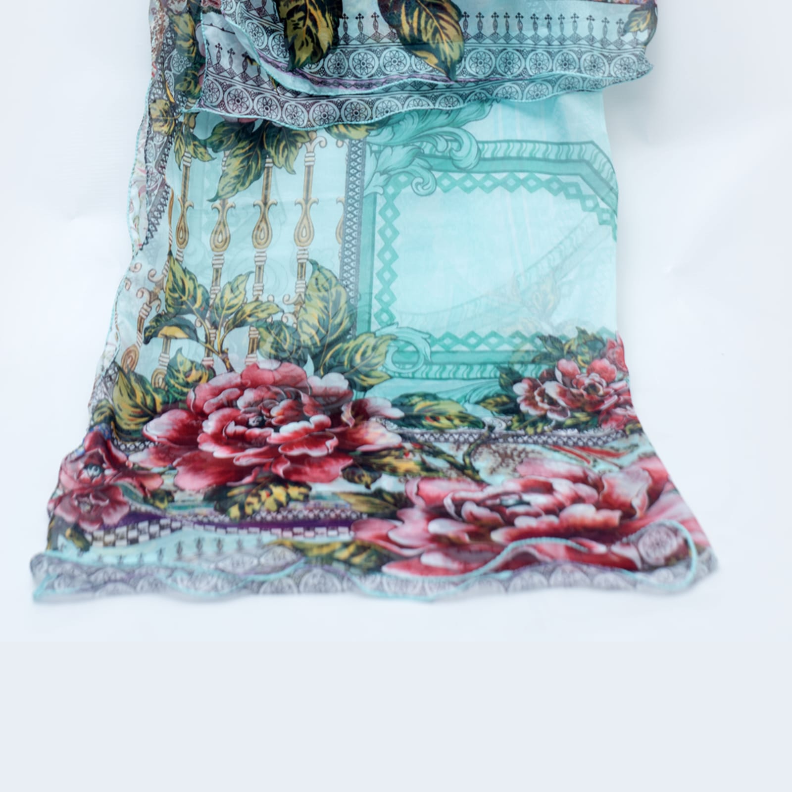 Silk Printed Floral Sky Blue Dupatta