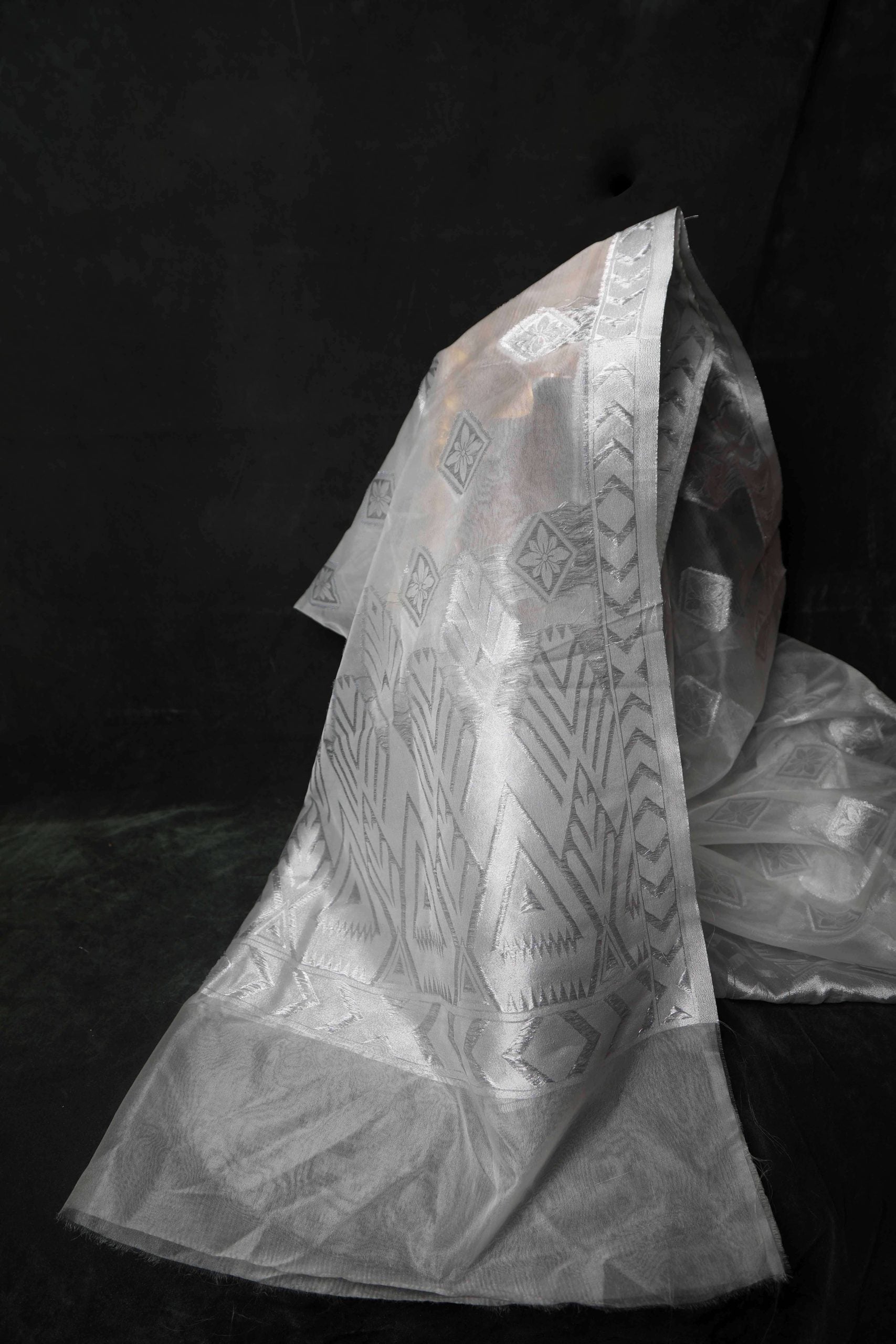 Banarsi Silver Tilla Organza Nylon Shawl
