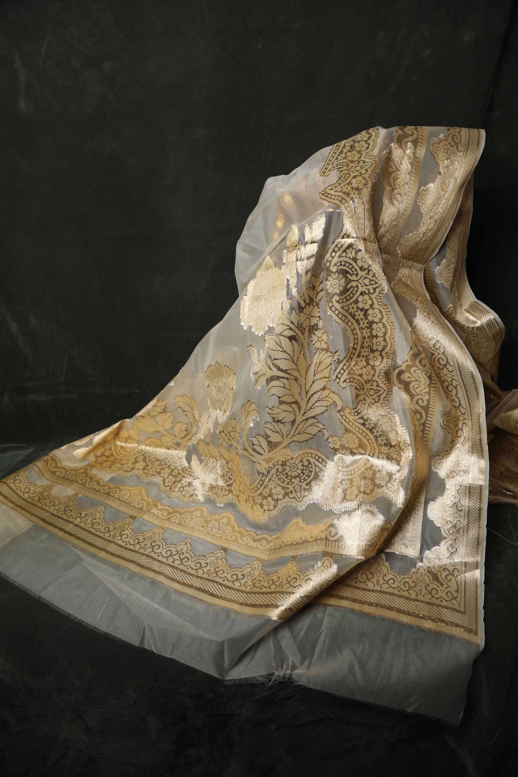 Banarsi Golden Nylon Organza Shawl
