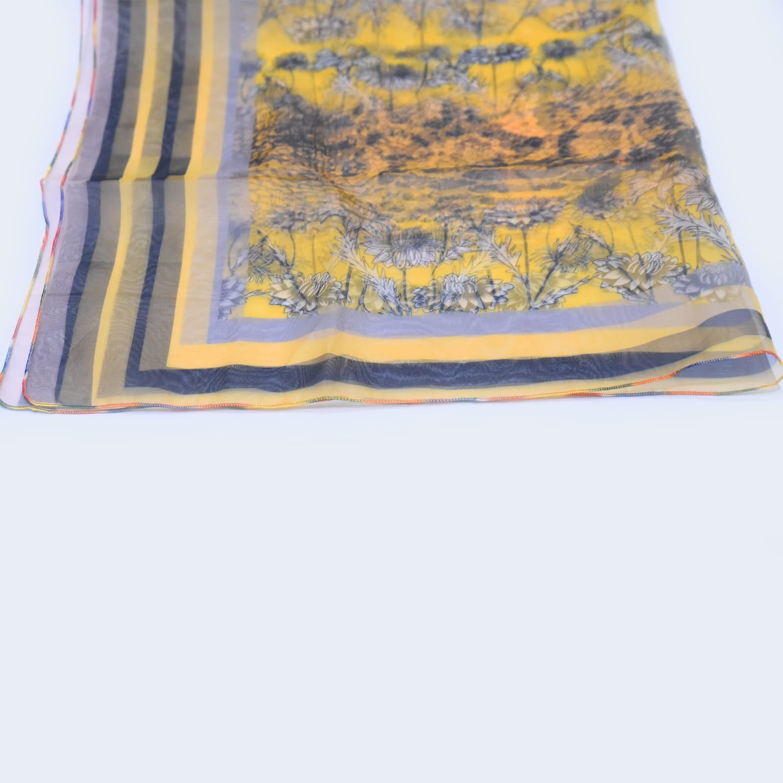 Organza Amber Avebury Floral With Striped Border Dupatta