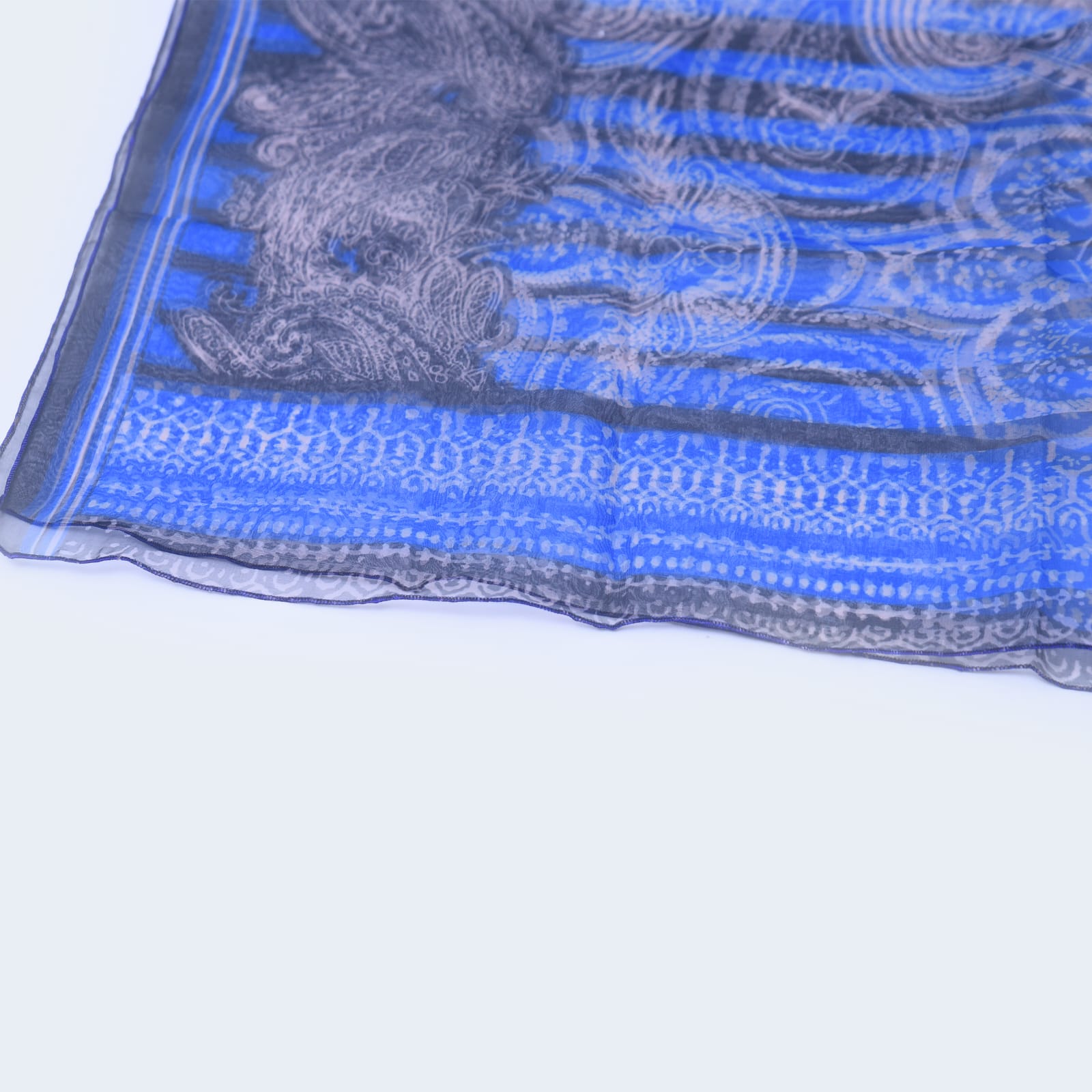 Organza Blue Great Missenden Satin Printed Dupatta