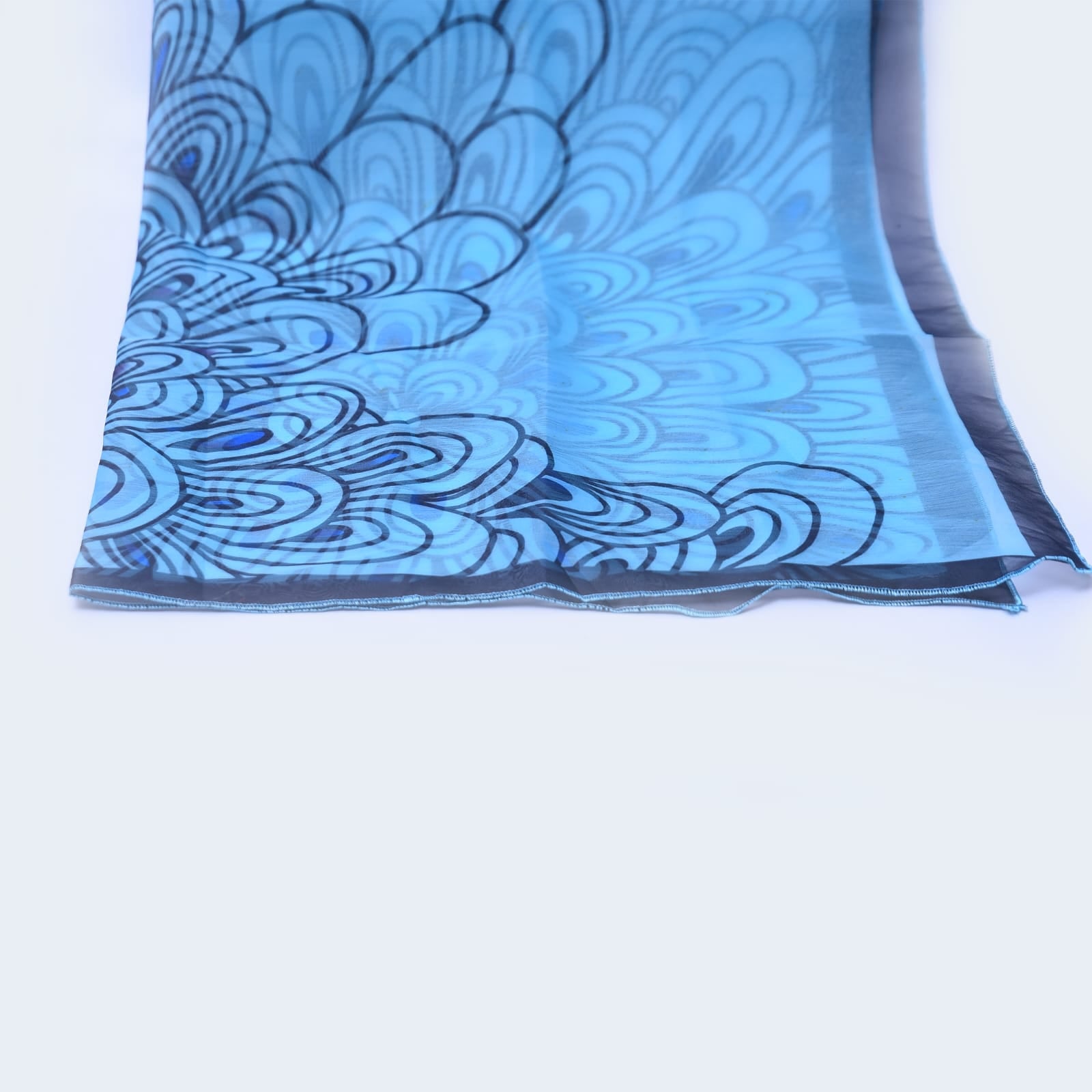 Organza Blue Peacock Feather Printed Dupatta
