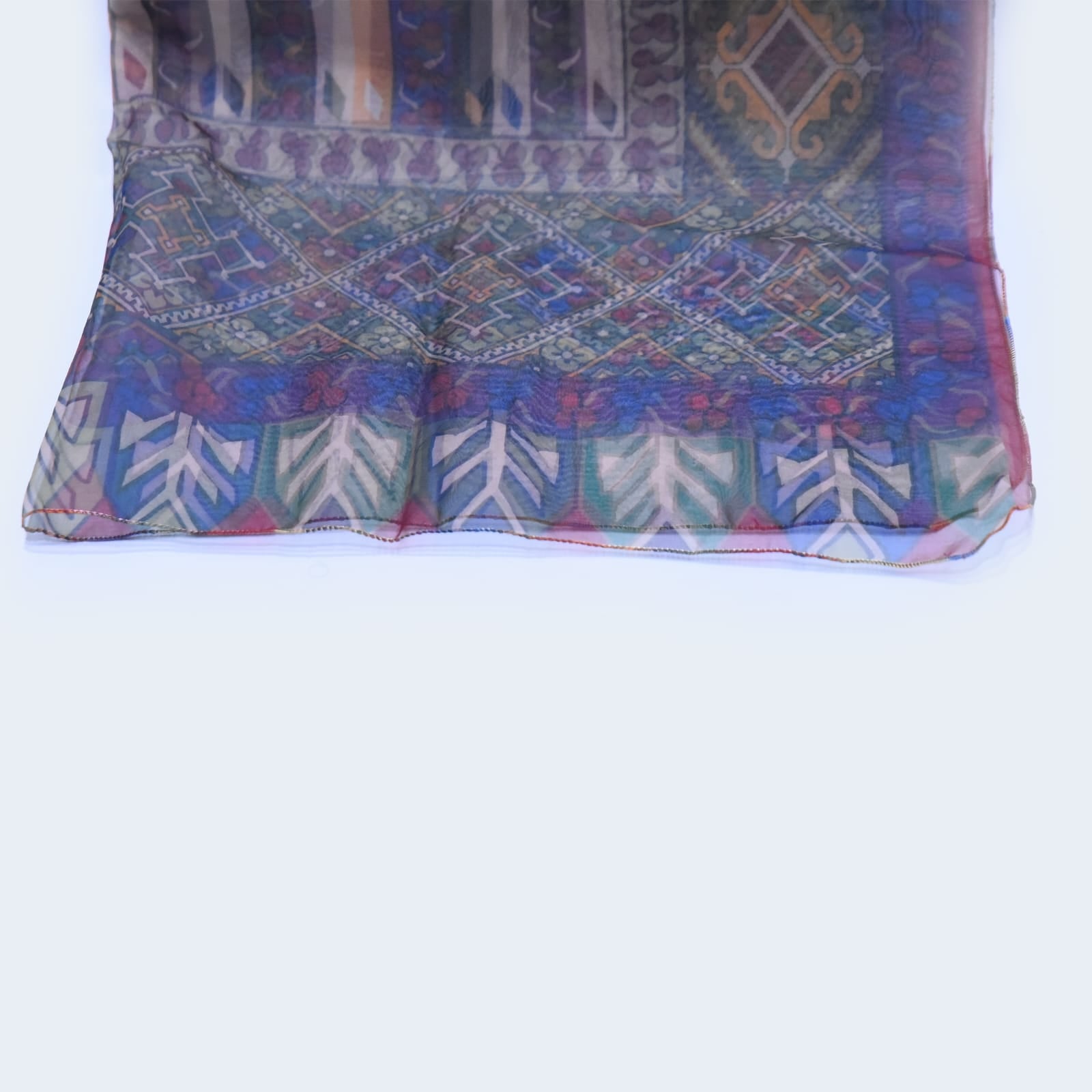 Organza Blue With Multi Decorative Ornamental Printed Dupatta