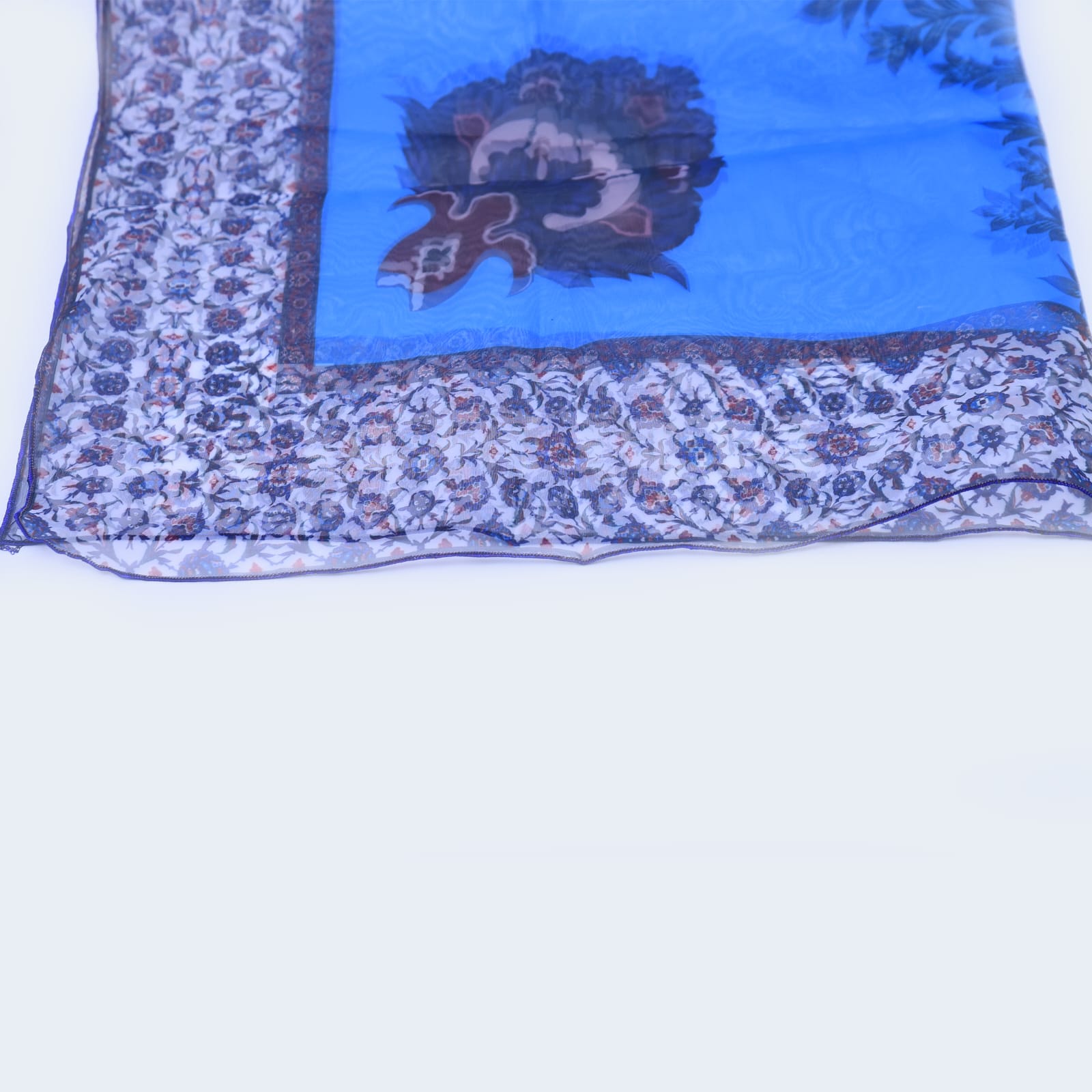 Organza Blue All Sided Border Spring Floral Dupatta