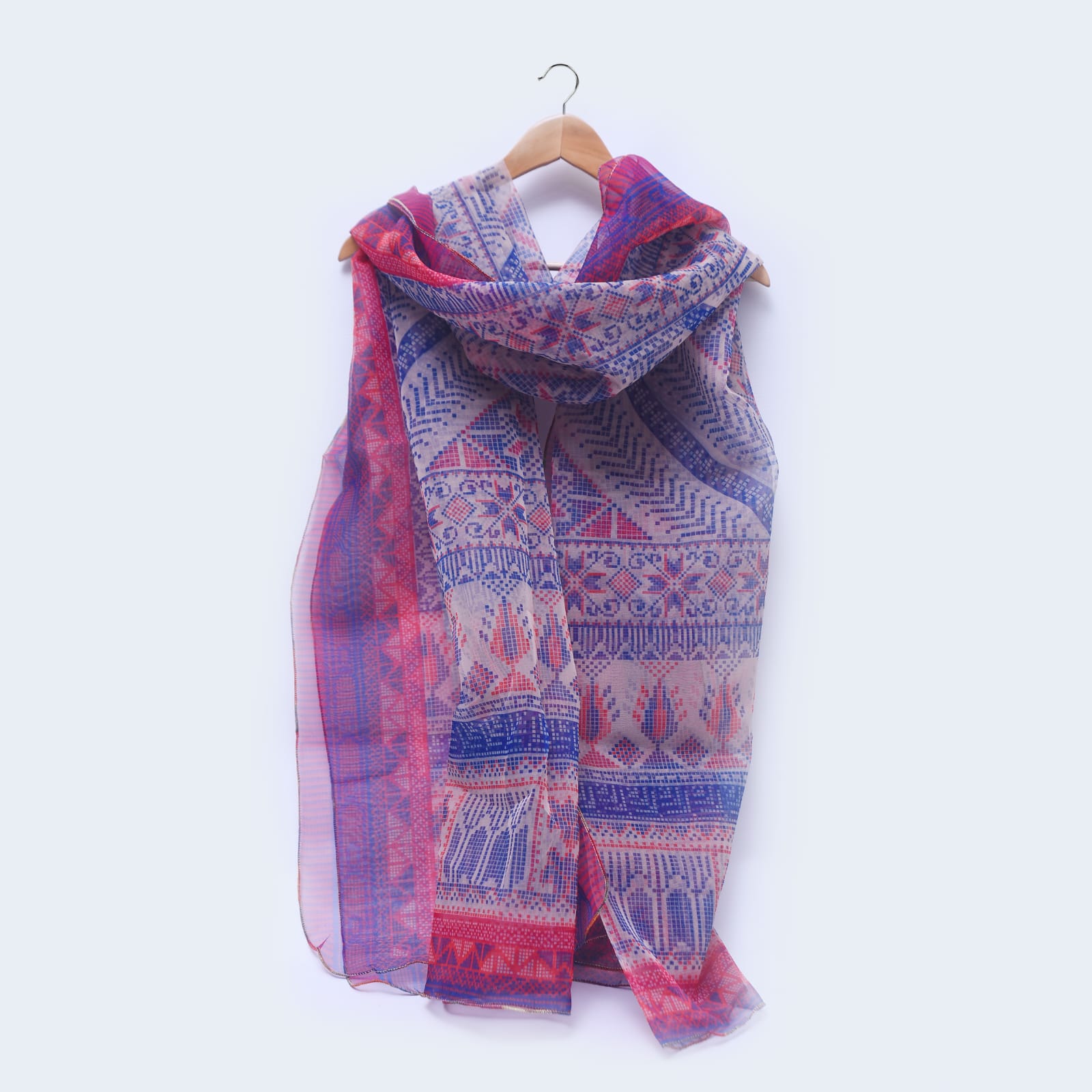 Organza Blue and Pink Pixel Art Printed Dupatta