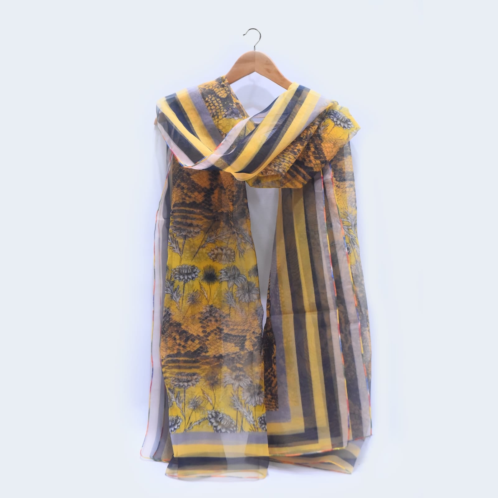 Organza Amber Avebury Floral With Striped Border Dupatta