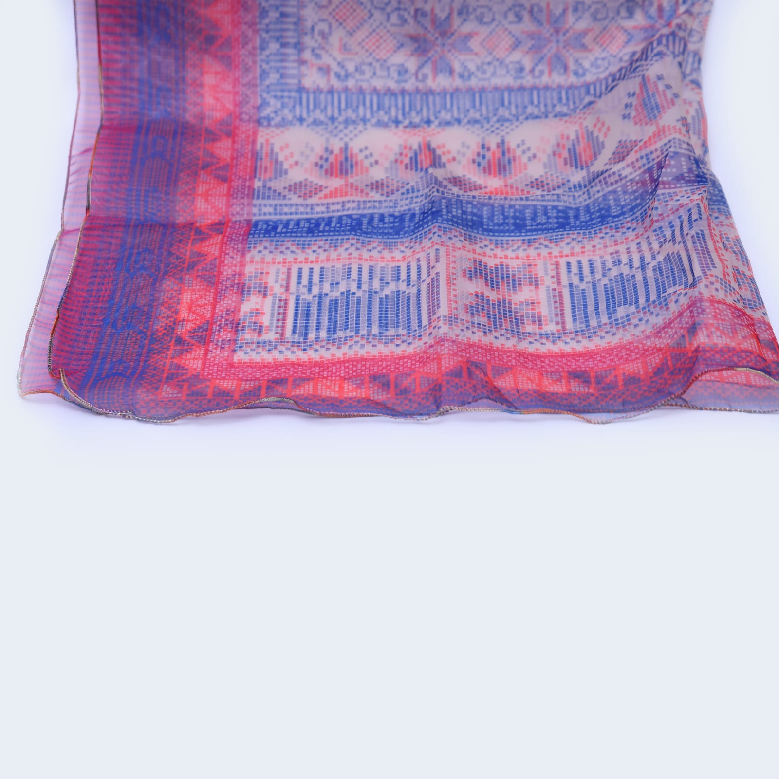 Organza Blue and Pink Pixel Art Printed Dupatta