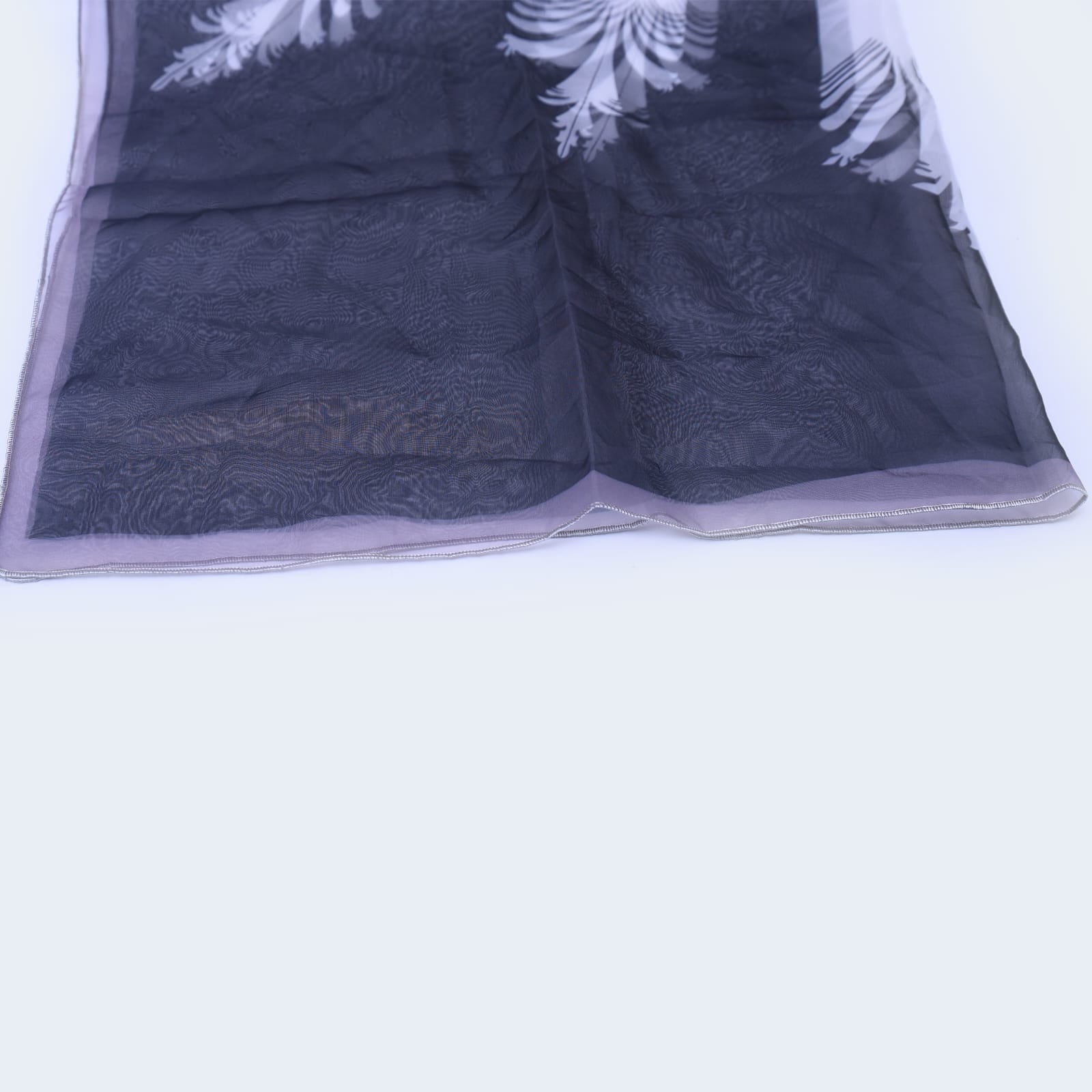 Organza Black and White Fleur de Lis Rays Printed Dupatta