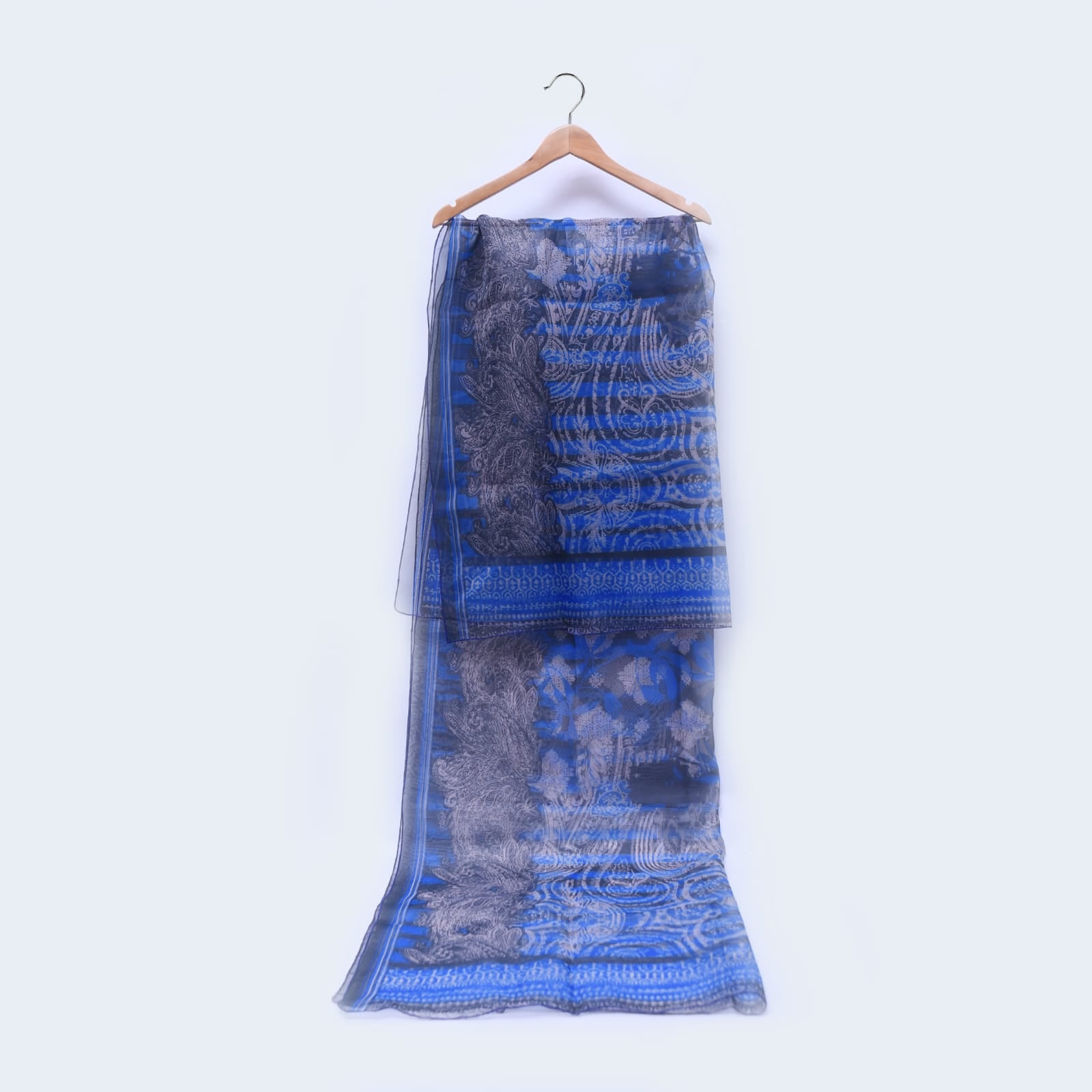 Organza Blue Great Missenden Satin Printed Dupatta