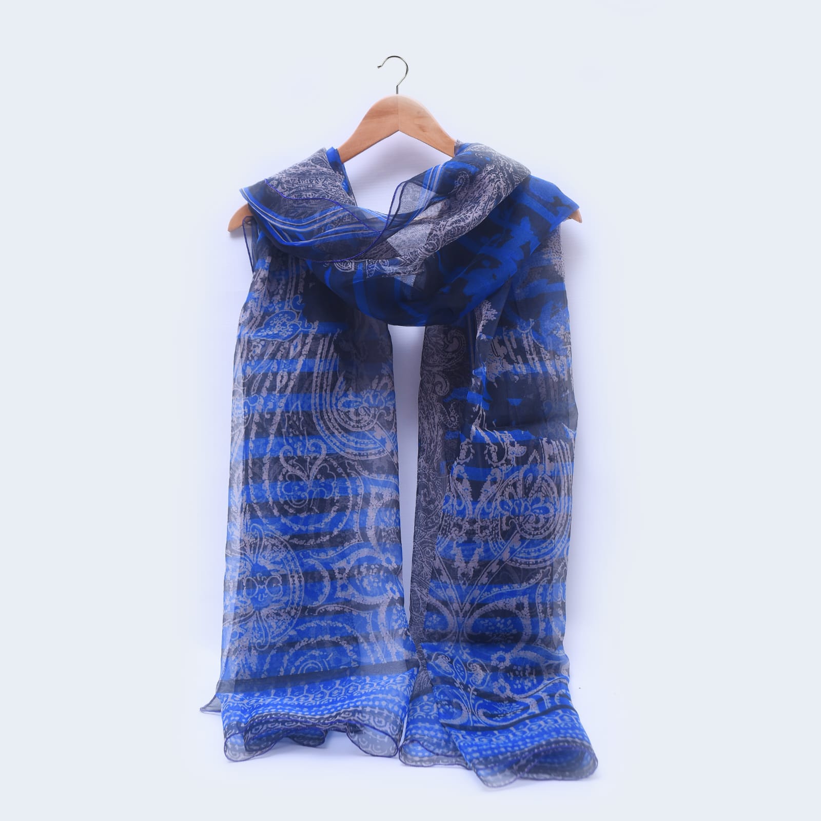 Organza Blue Great Missenden Satin Printed Dupatta