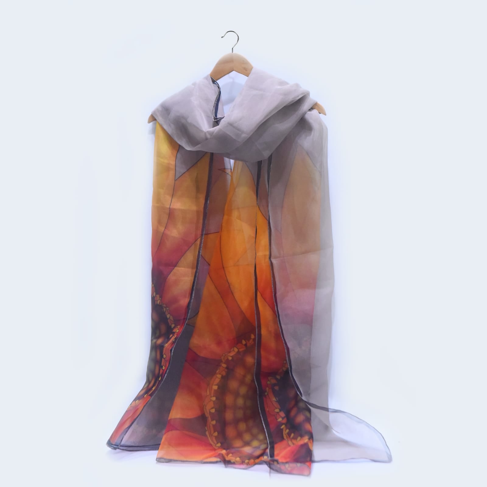 Organza Gray Sunflower Printed Dupatta