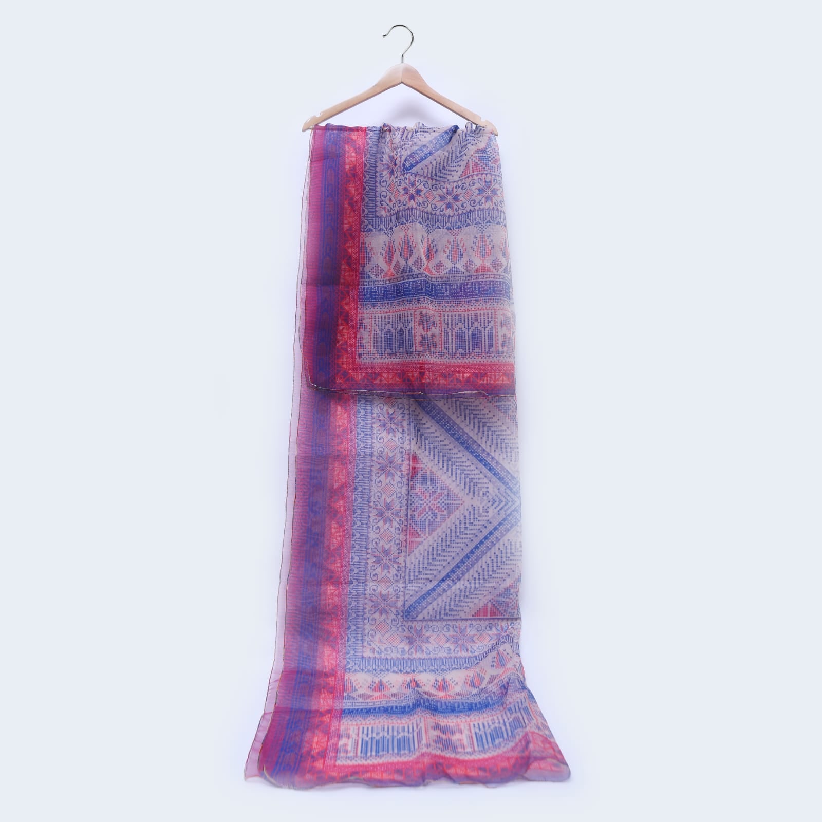 Organza Blue and Pink Pixel Art Printed Dupatta
