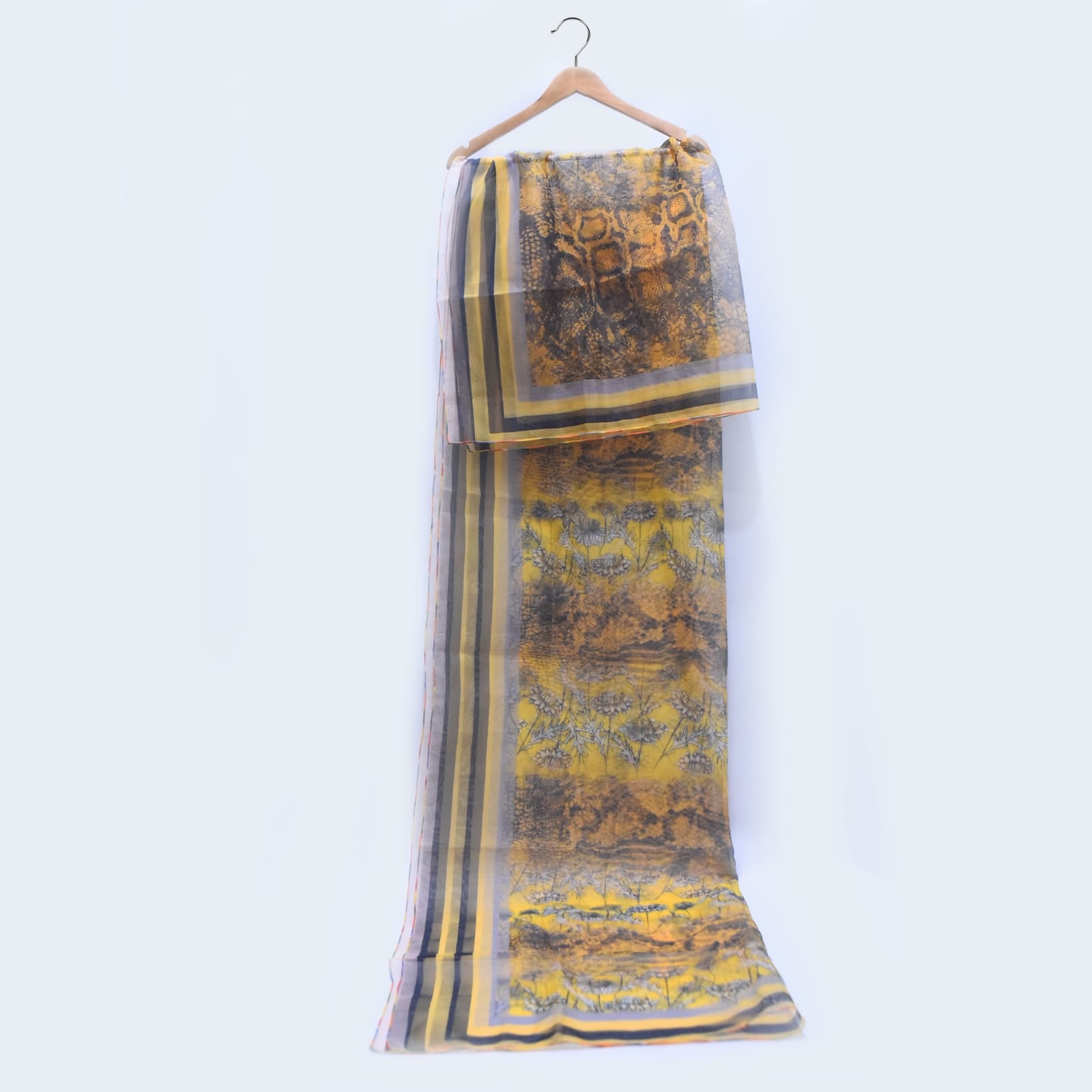 Organza Amber Avebury Floral With Striped Border Dupatta
