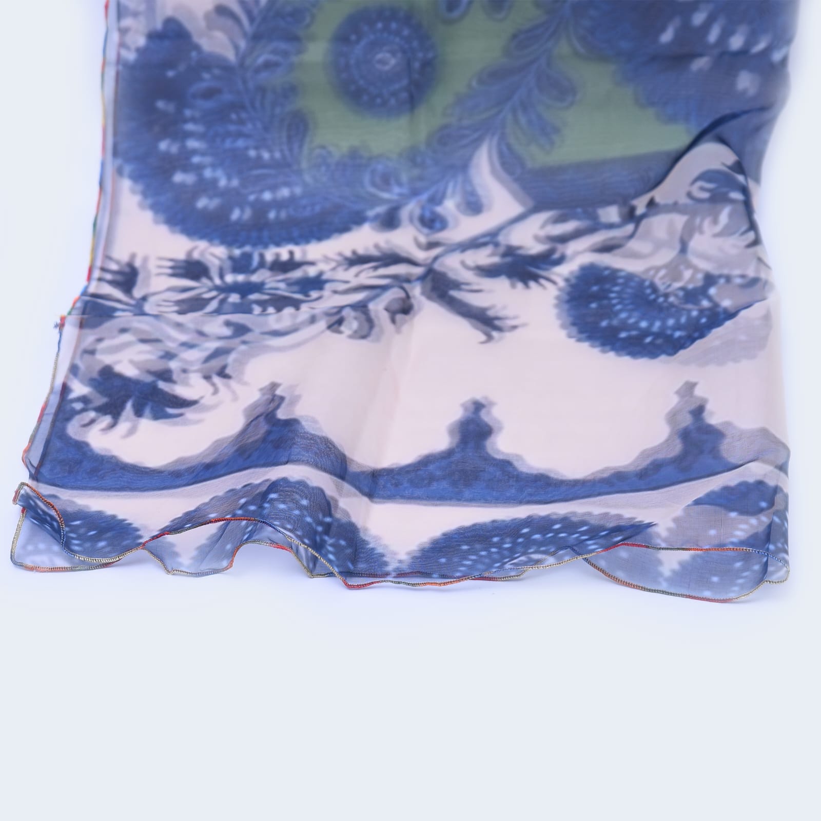 Organza Blue and Green Botanical Printed Dupatta