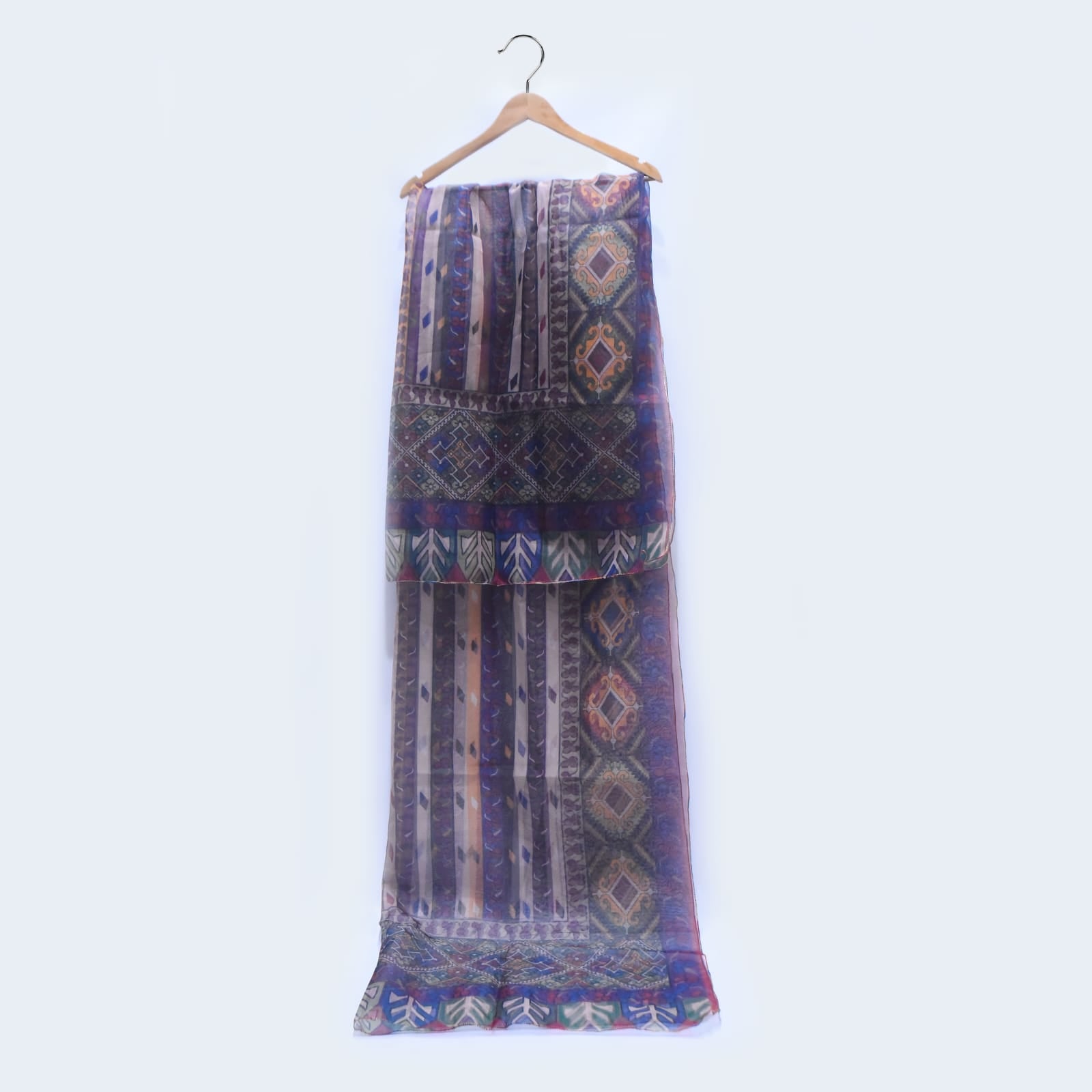 Organza Blue With Multi Decorative Ornamental Printed Dupatta
