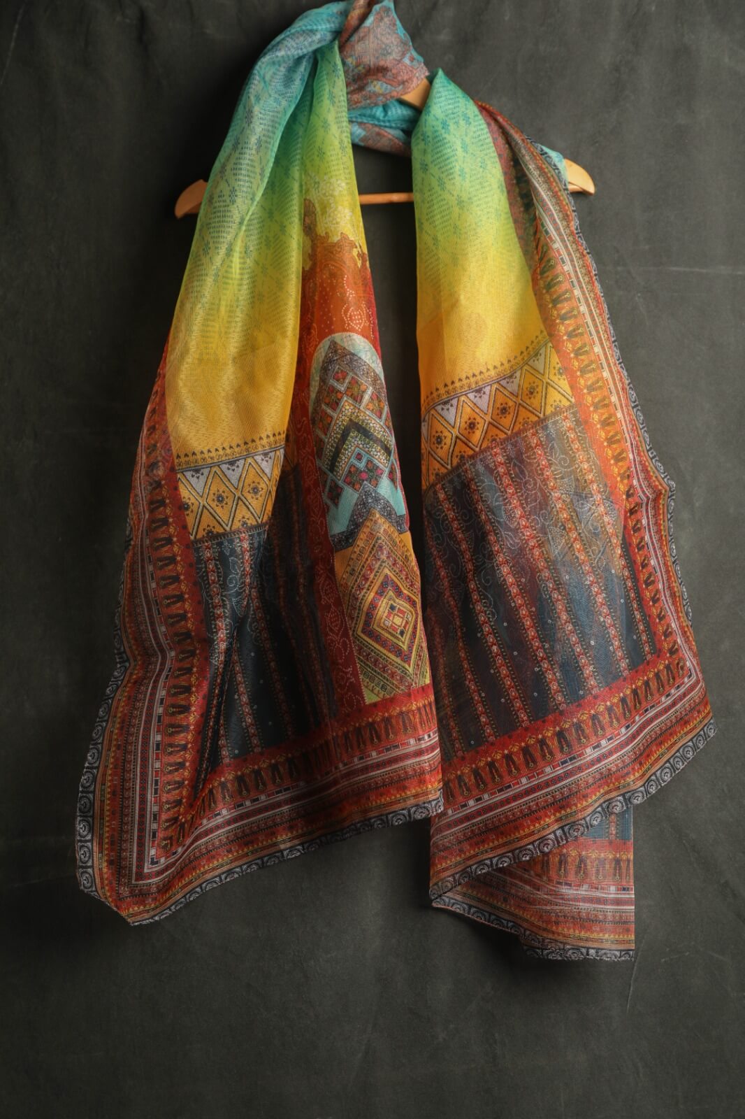 Organza Multi Abstract Ornaments Printed Dupatta