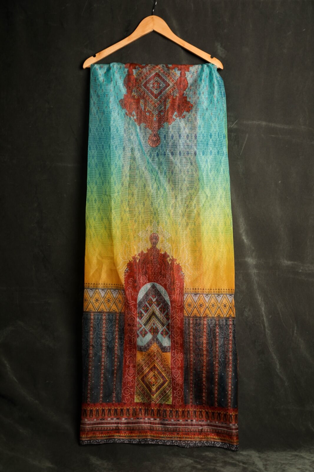 Organza Multi Abstract Ornaments Printed Dupatta