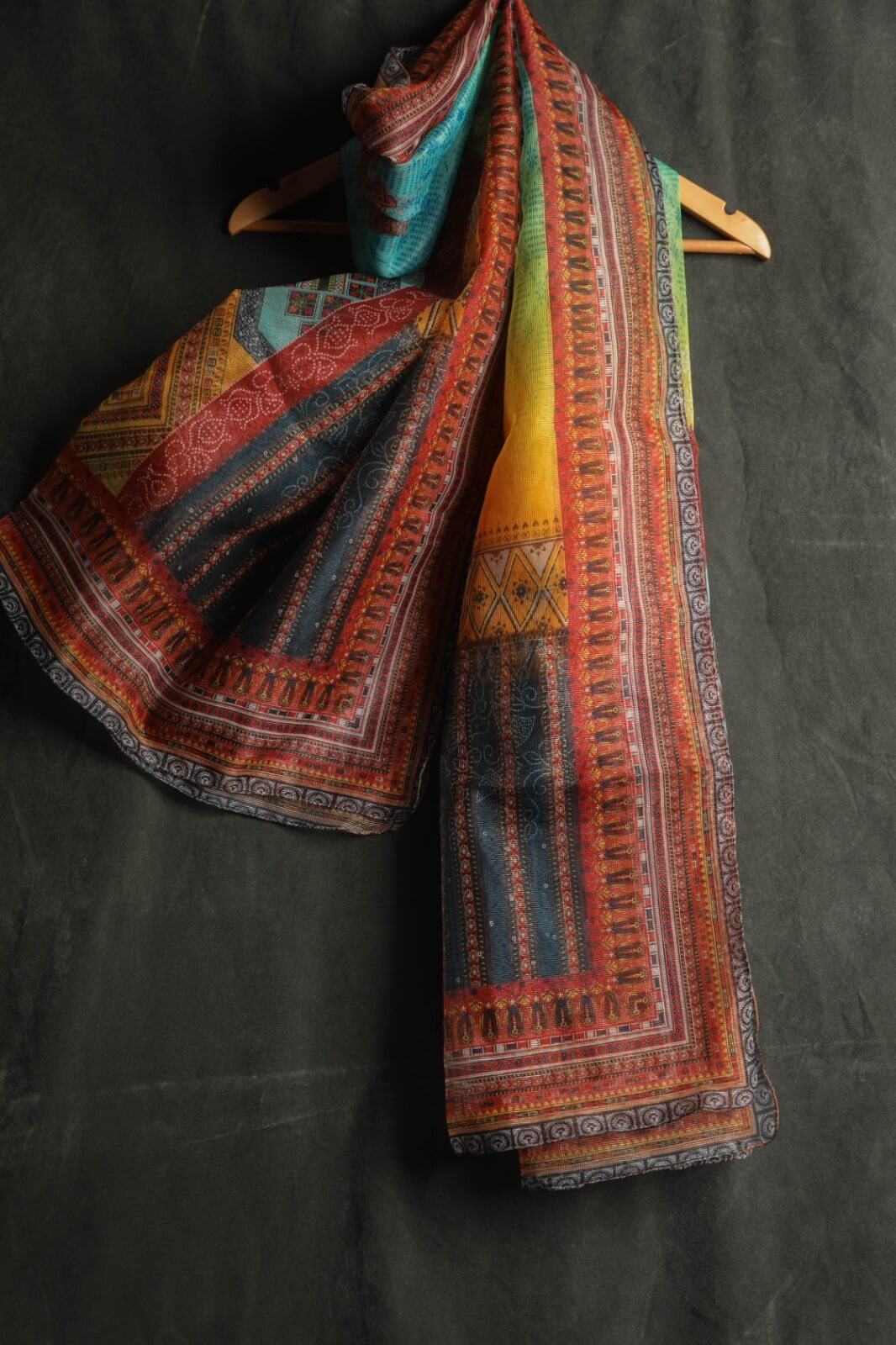 Organza Multi Abstract Ornaments Printed Dupatta