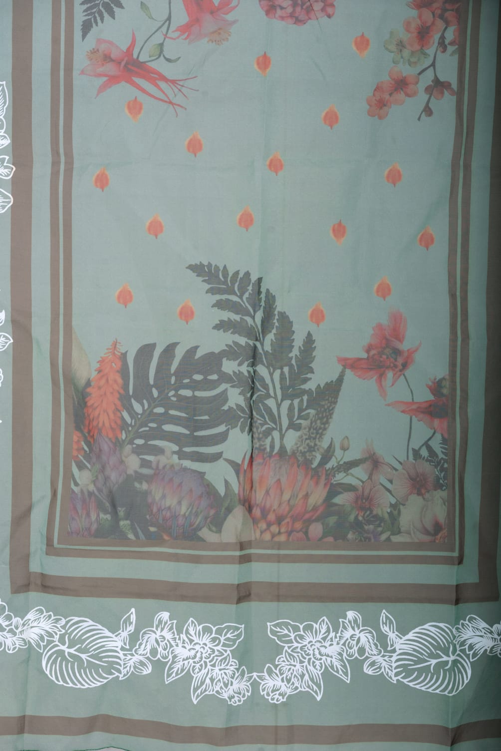 Organza Mint Green Floral Printed With Embossed Border Dupatta