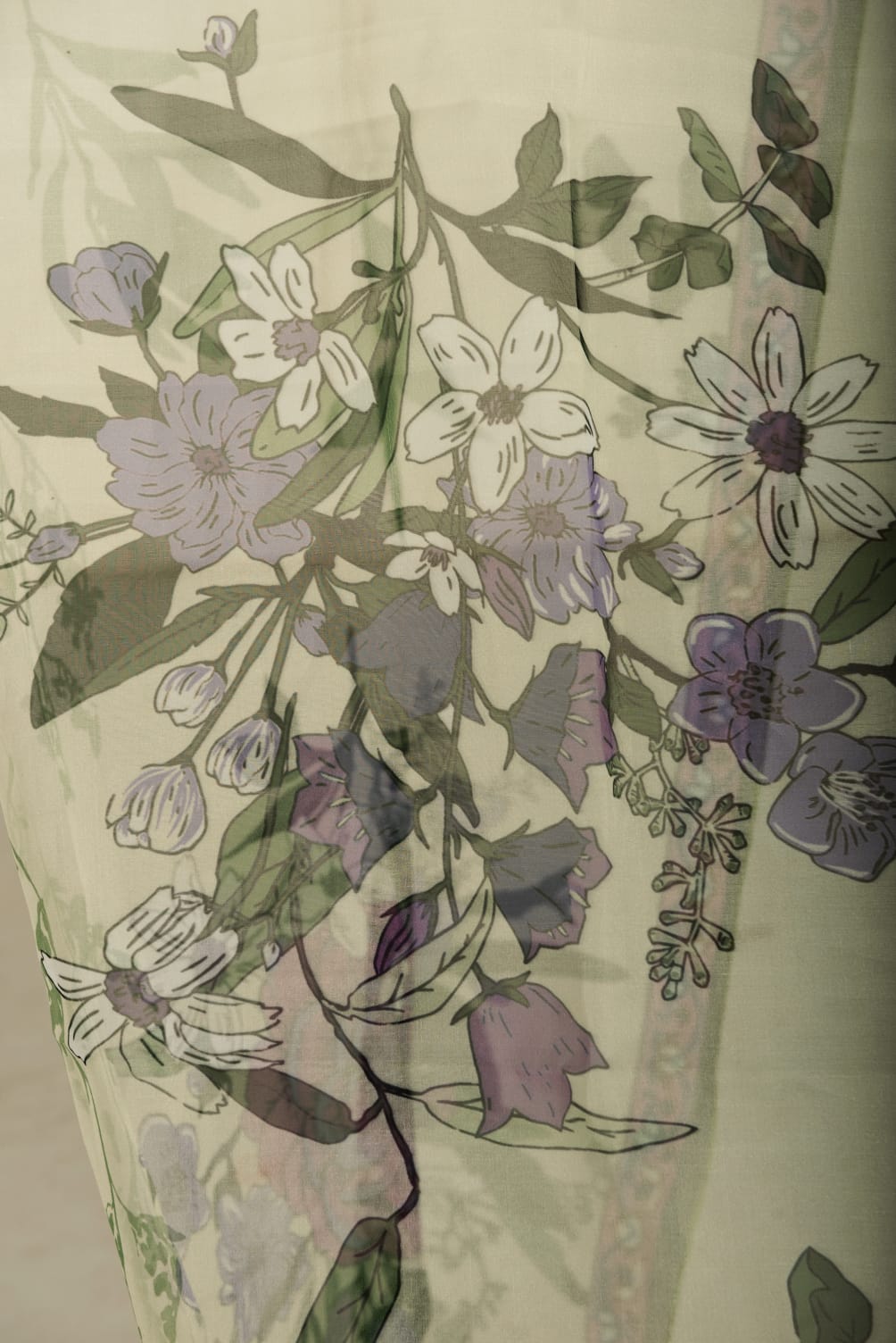 Organza Cucumber Green Floral Printed Dupatta