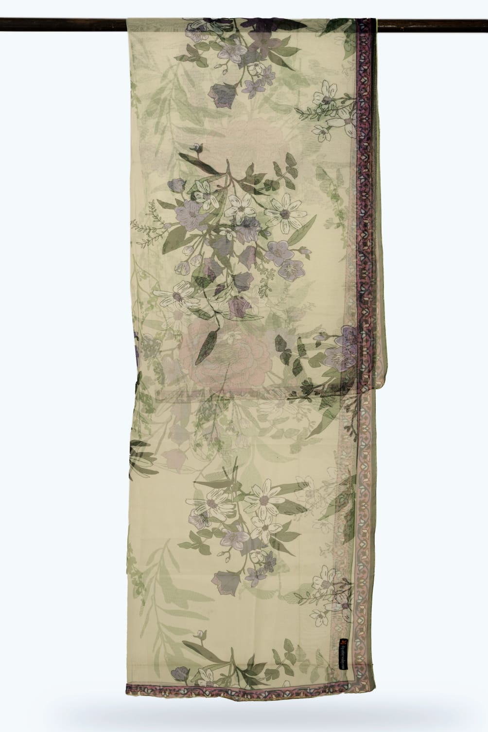 Organza Cucumber Green Floral Printed Dupatta