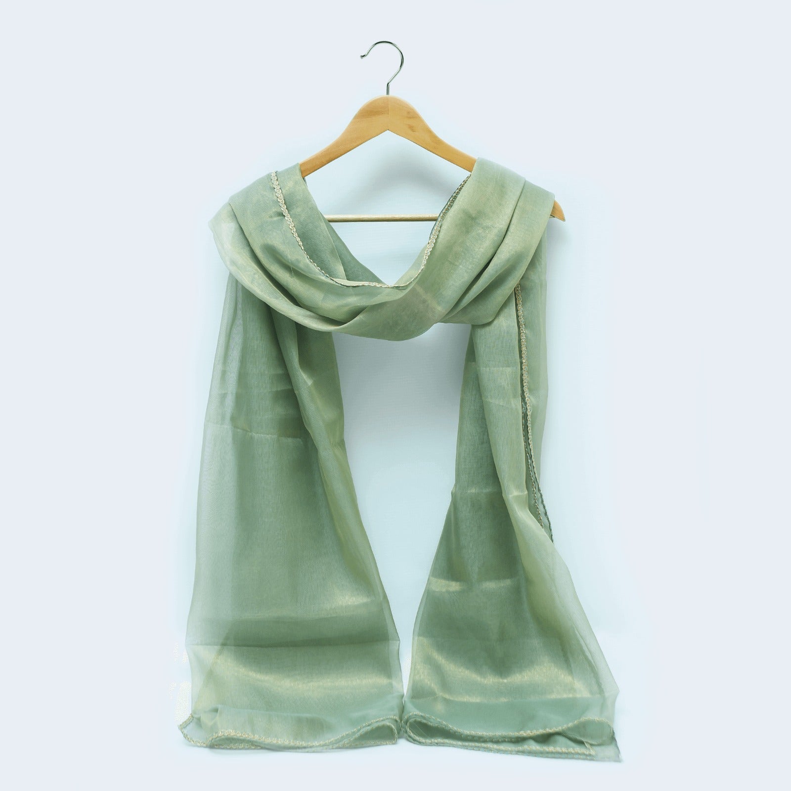 Mesuri Chinois Green All Sided Lace Dupatta
