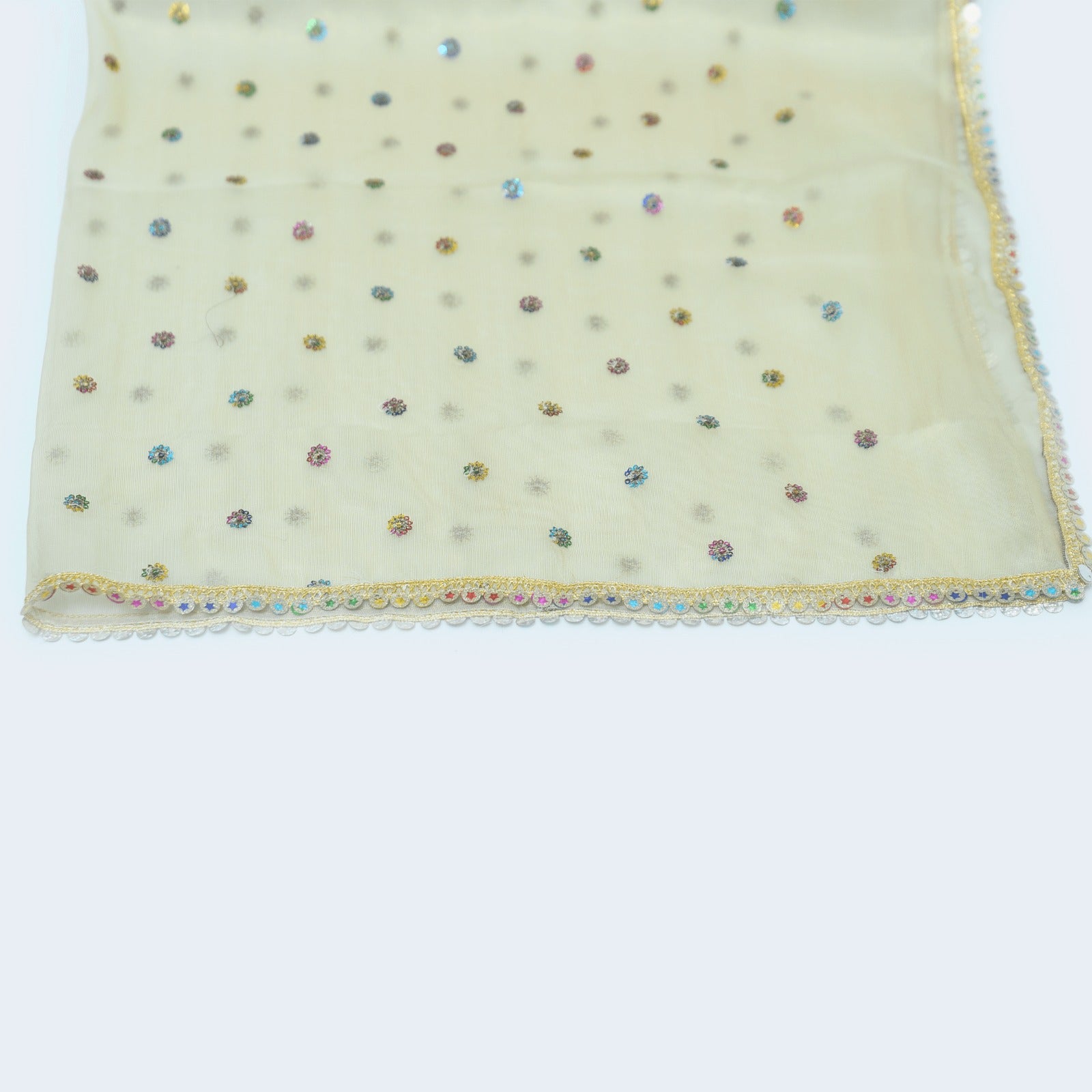 Mesuri Multi Embroidered Bindi All Sided Lace Dupatta