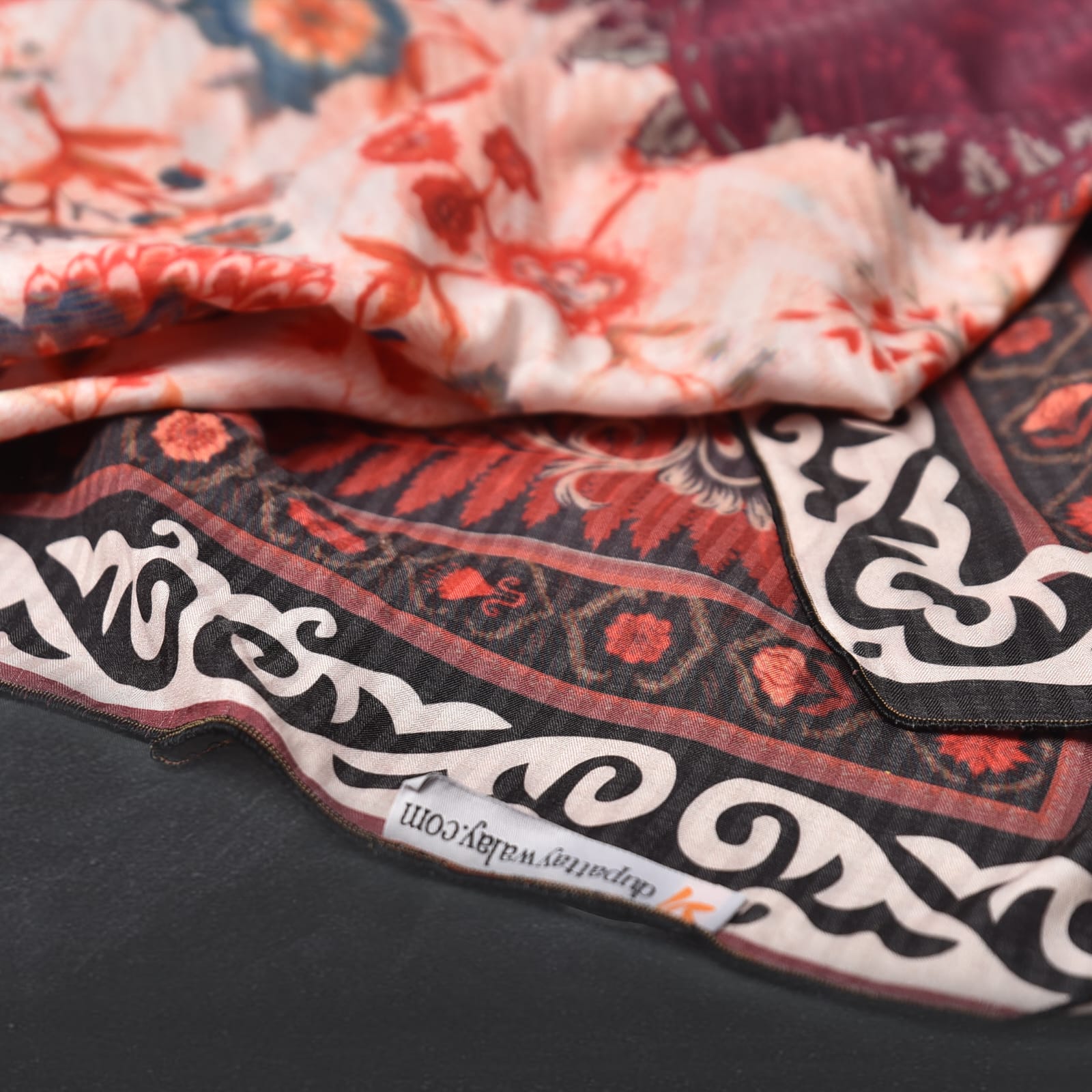 Poly Lawn Orange Bloom Floral Printed Dupatta