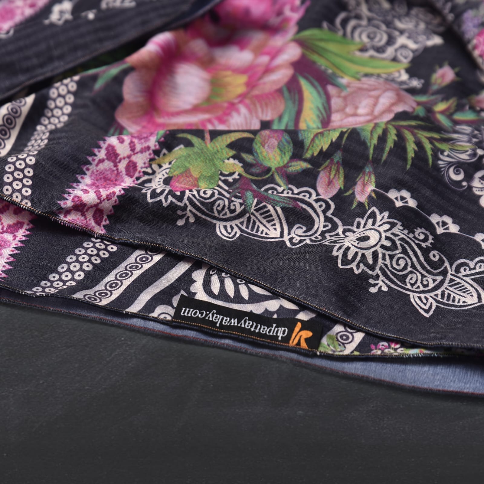 Poly Lawn Blueberry Floral Printed Dupatta