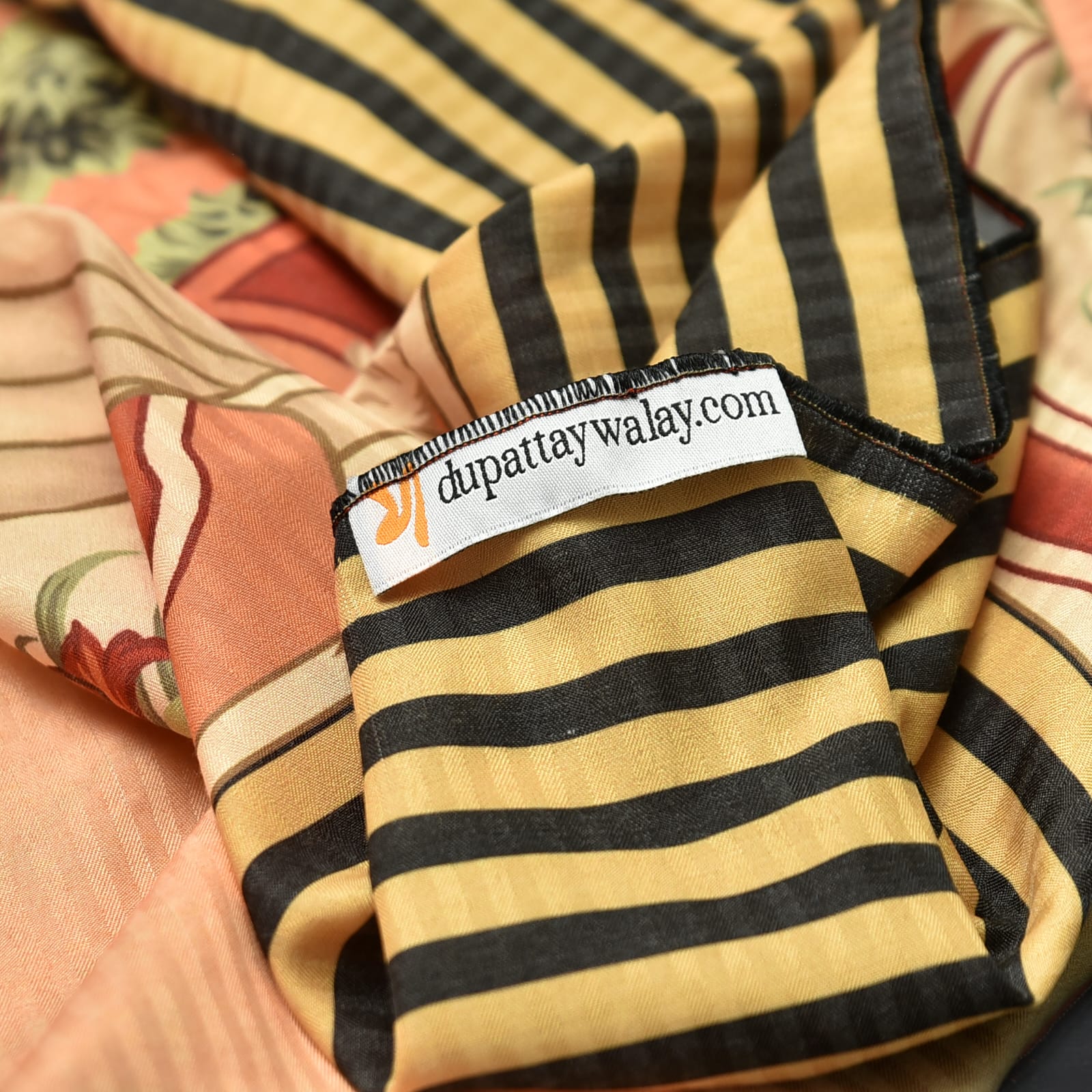 Poly Lawn Apricot Surahi Art Printed Dupatta