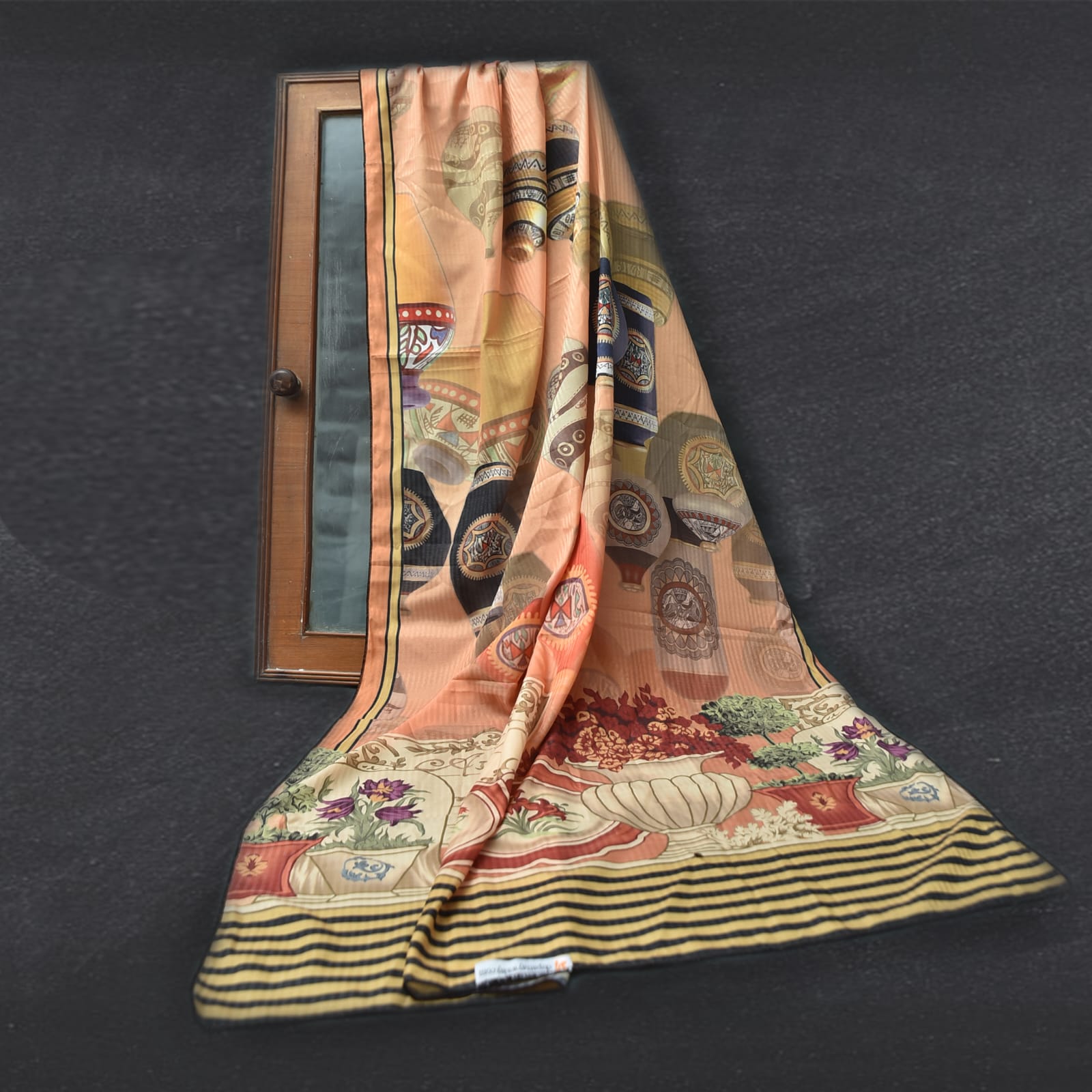 Poly Lawn Apricot Surahi Art Printed Dupatta