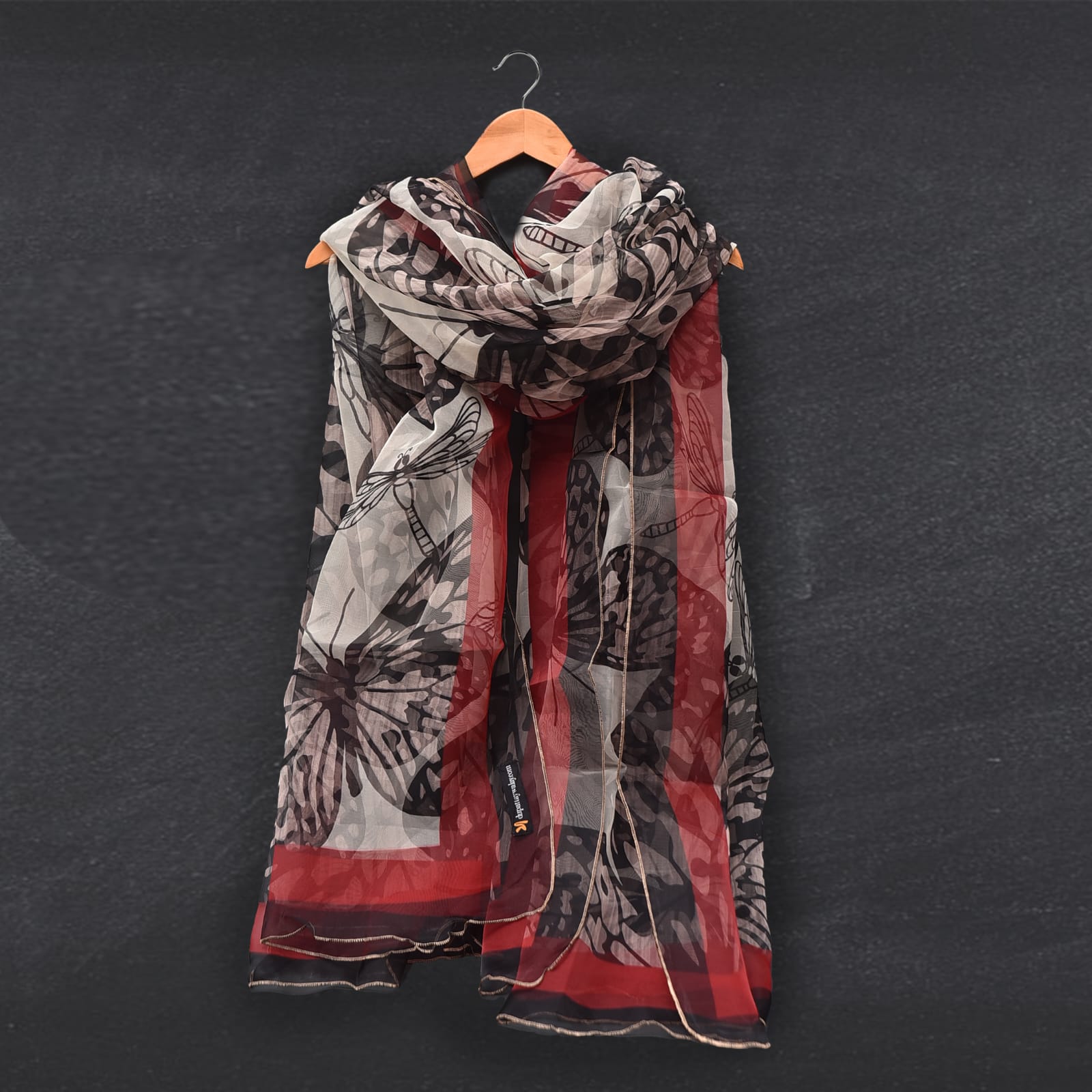 Organza Black Butterfly Printed Dupatta