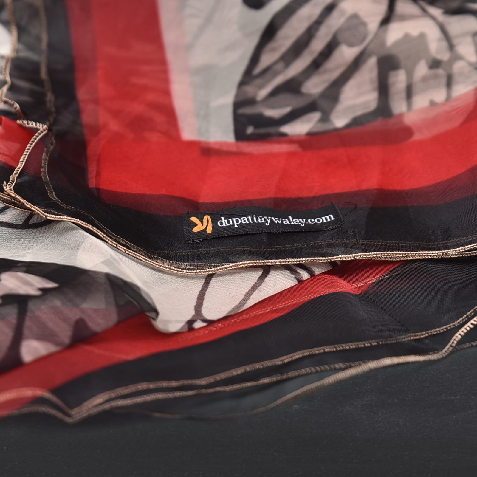 Organza Black Butterfly Printed Dupatta