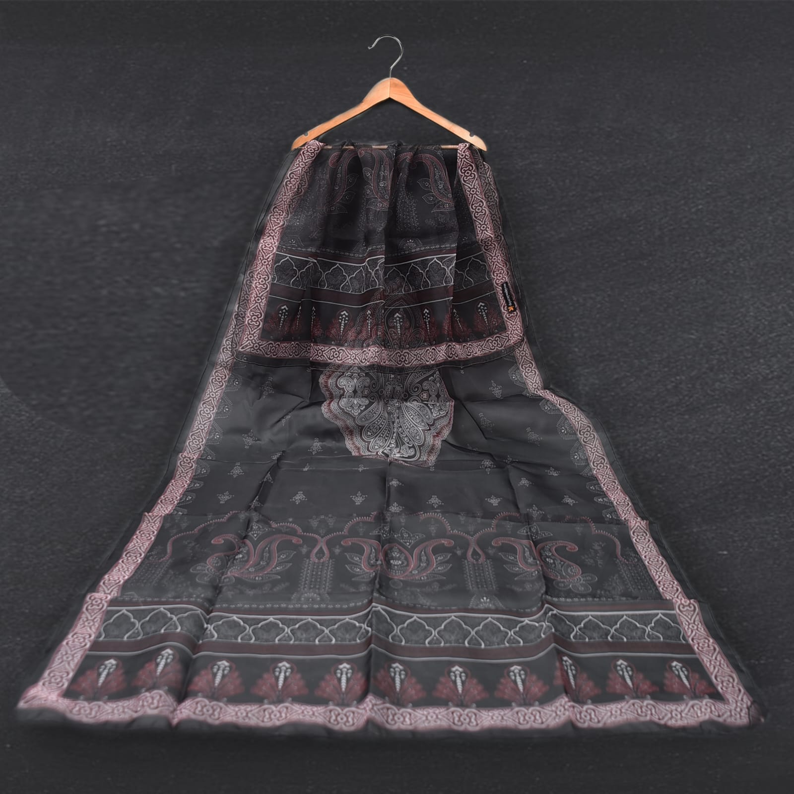 Organza Black Damask Printed Dupatta